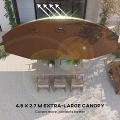 Outsunny Garden Parasol, Double-Sided Sun Umbrella with LED Solar Lights, Patio Parasol for Outdoor, Coffee