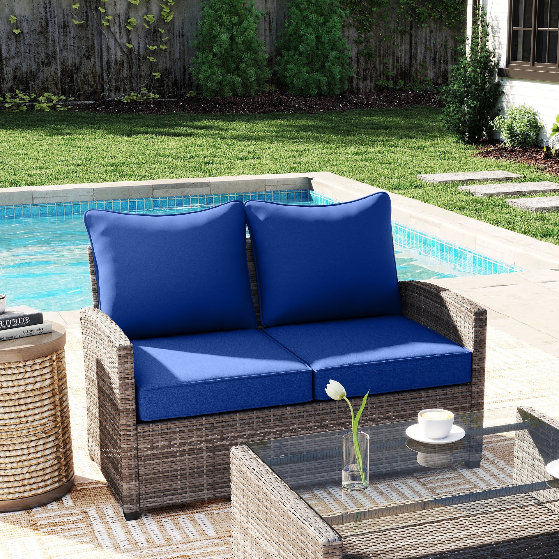 Outsunny Patio Chair Cushions Set of 2 with Seat & Backrest, Fade Resistant Seat Replacement Cushion Set, Navy Blue