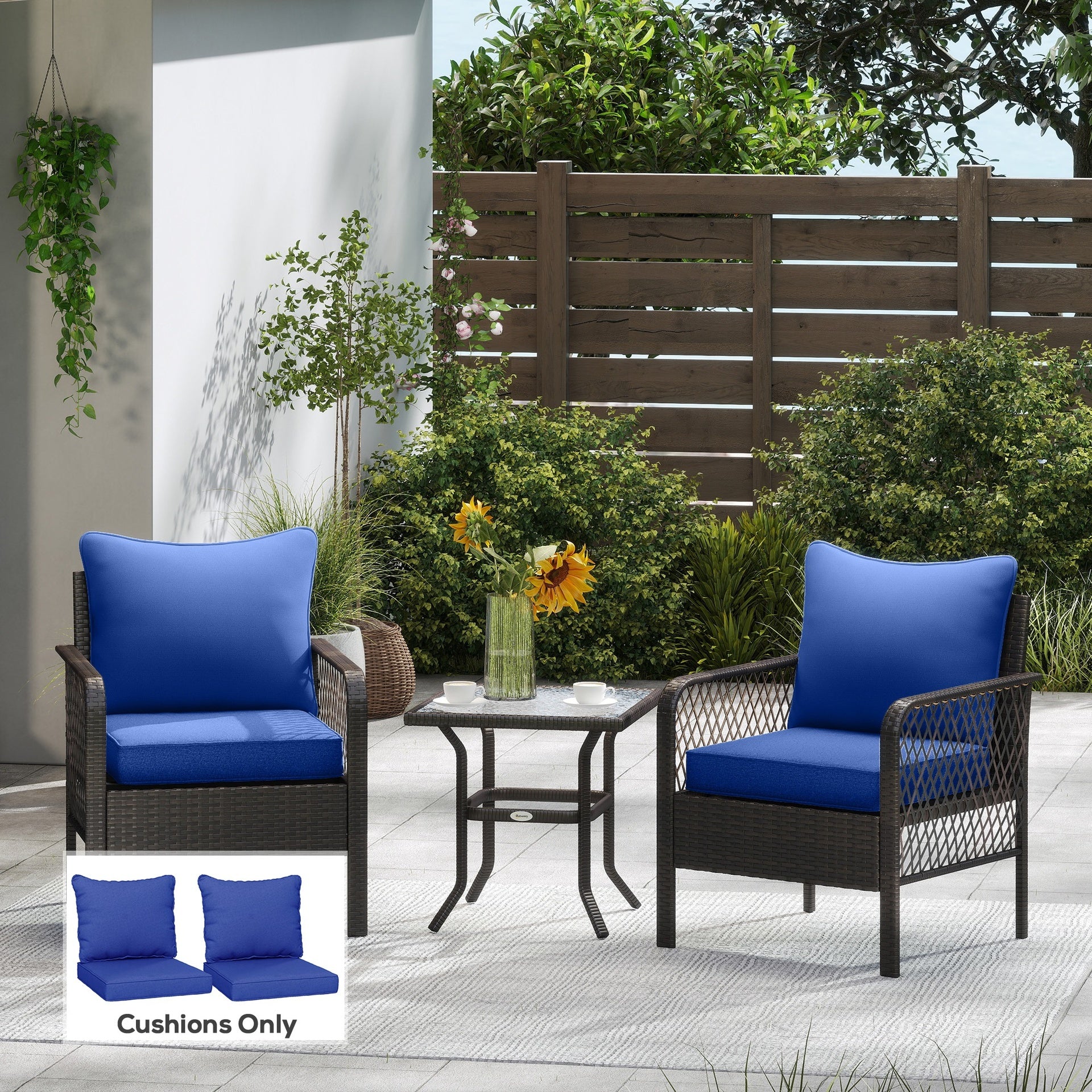 Outsunny Patio Chair Cushions Set of 2 with Seat & Backrest, Fade Resistant Seat Replacement Cushion Set, Navy Blue