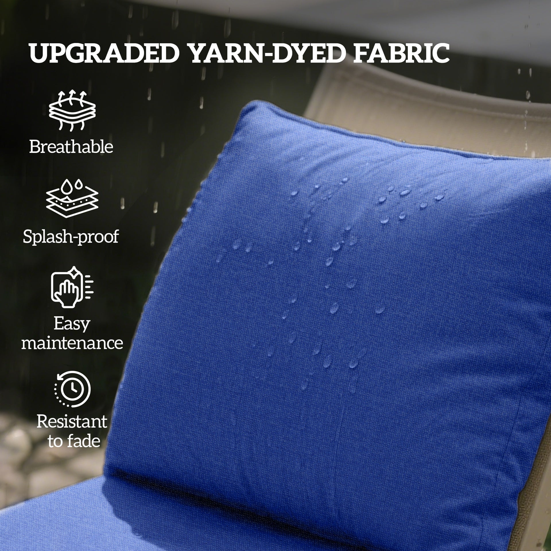 Outsunny Patio Chair Cushions Set of 2 with Seat & Backrest, Fade Resistant Seat Replacement Cushion Set, Navy Blue