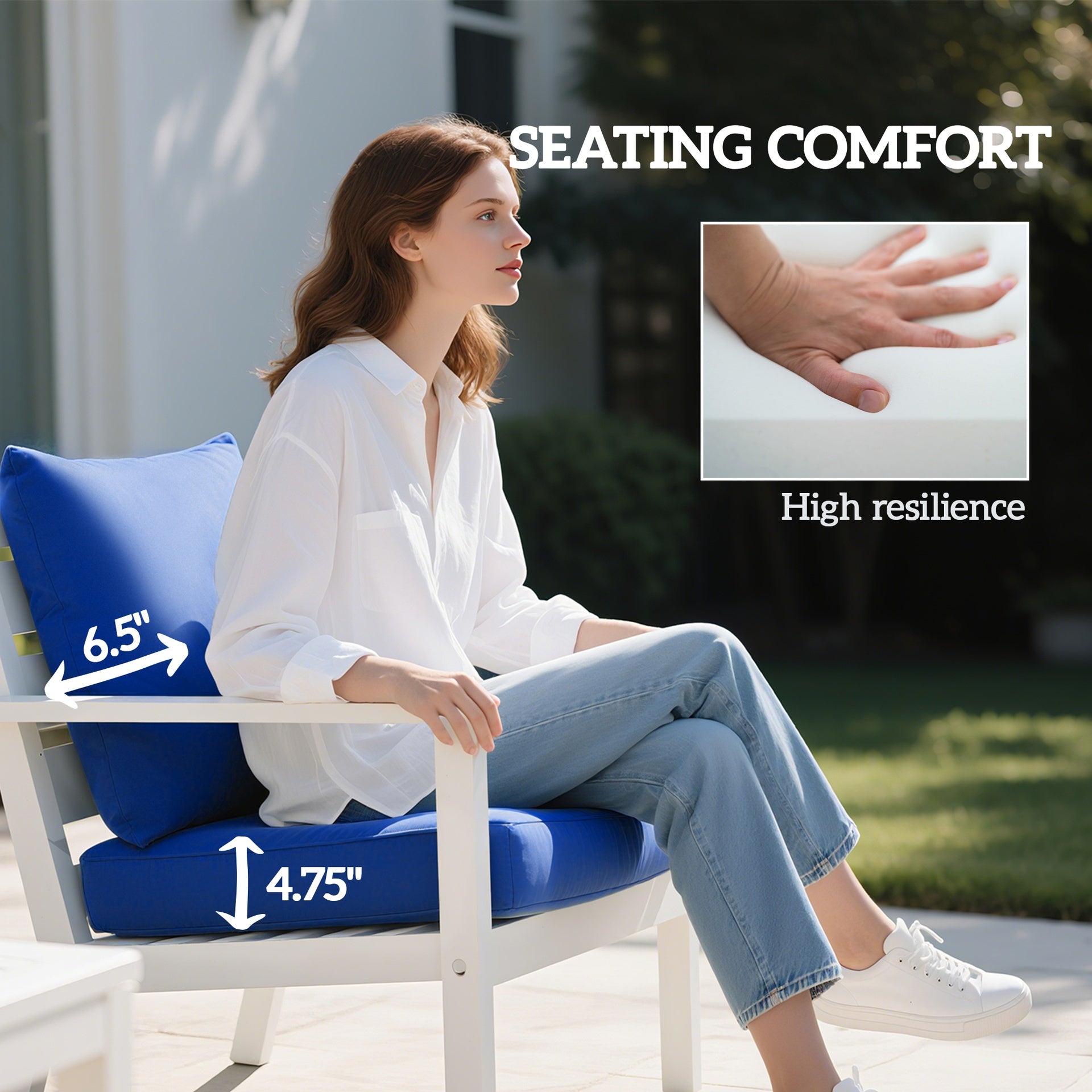 Outsunny Patio Chair Cushions Set of 2 with Seat & Backrest, Fade Resistant Seat Replacement Cushion Set, Navy Blue