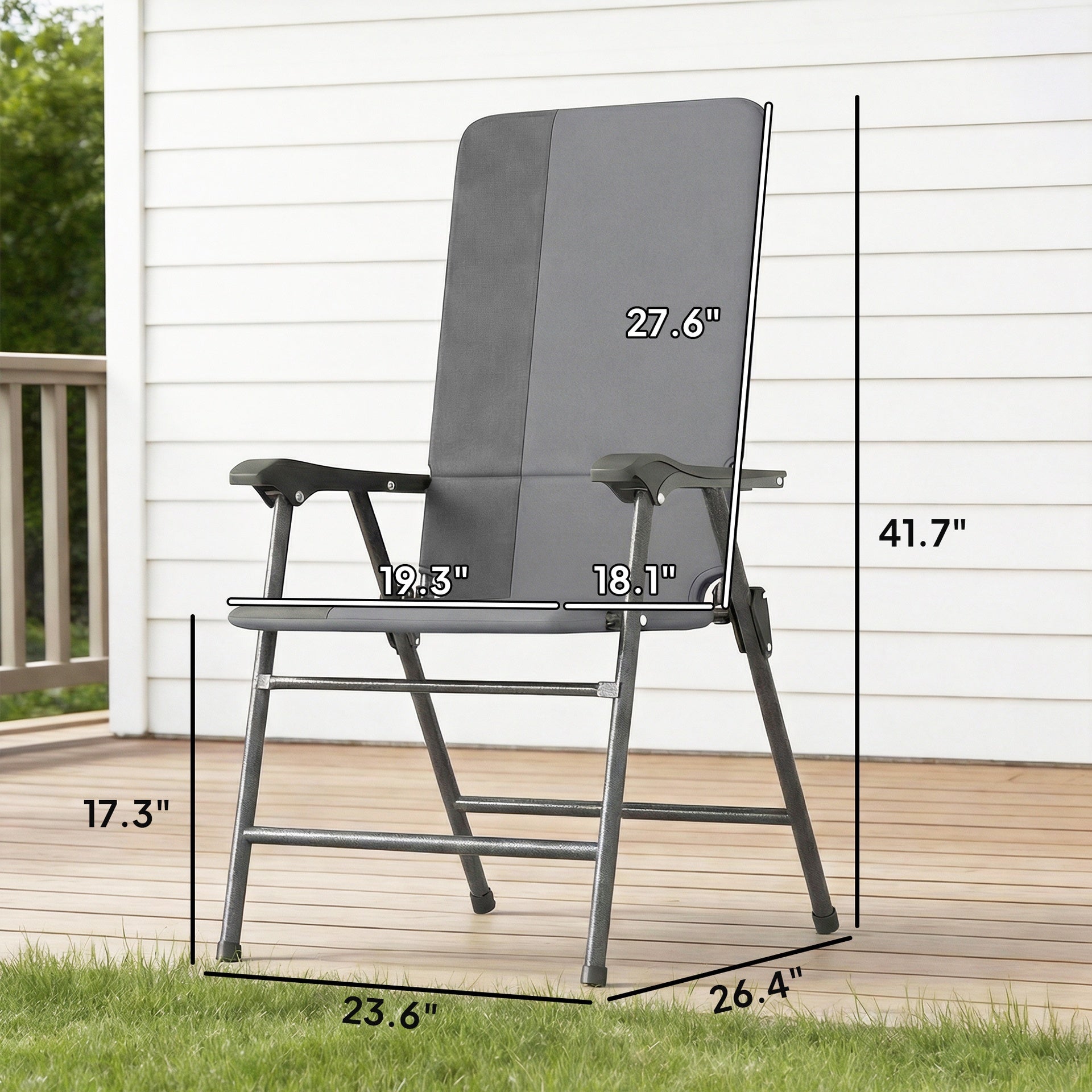 Outsunny Folding Patio Chairs Set of 2, Padded High Back Lawn Camping Chairs with Armrests, 600D Oxford Fabric, Light Gray