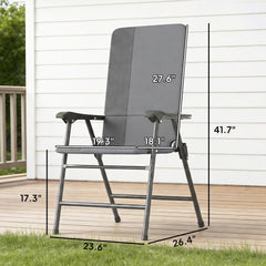 Outsunny Folding Patio Chairs Set of 2, Padded High Back Lawn Camping Chairs with Armrests, 600D Oxford Fabric, Light Gray