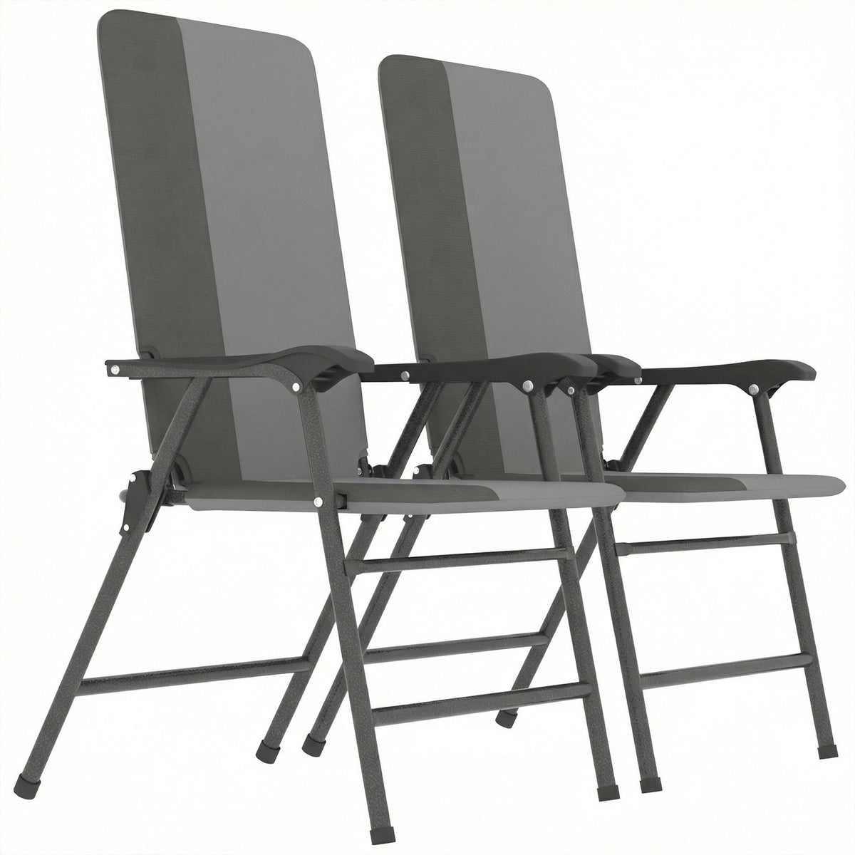 Outsunny Folding Patio Chairs Set of 2, Padded High Back Lawn Camping Chairs with Armrests, 600D Oxford Fabric, Light Gray
