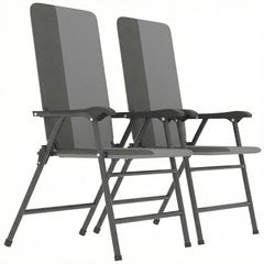 Outsunny Folding Patio Chairs Set of 2, Padded High Back Lawn Camping Chairs with Armrests, 600D Oxford Fabric, Light Gray