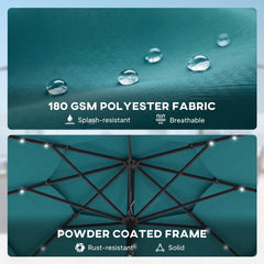 Outsunny 9.7 ft Outdoor Patio Umbrella with Solar LED Lights, 3 Tier Outdoor Table Umbrella with Tilt, Crank, Teal