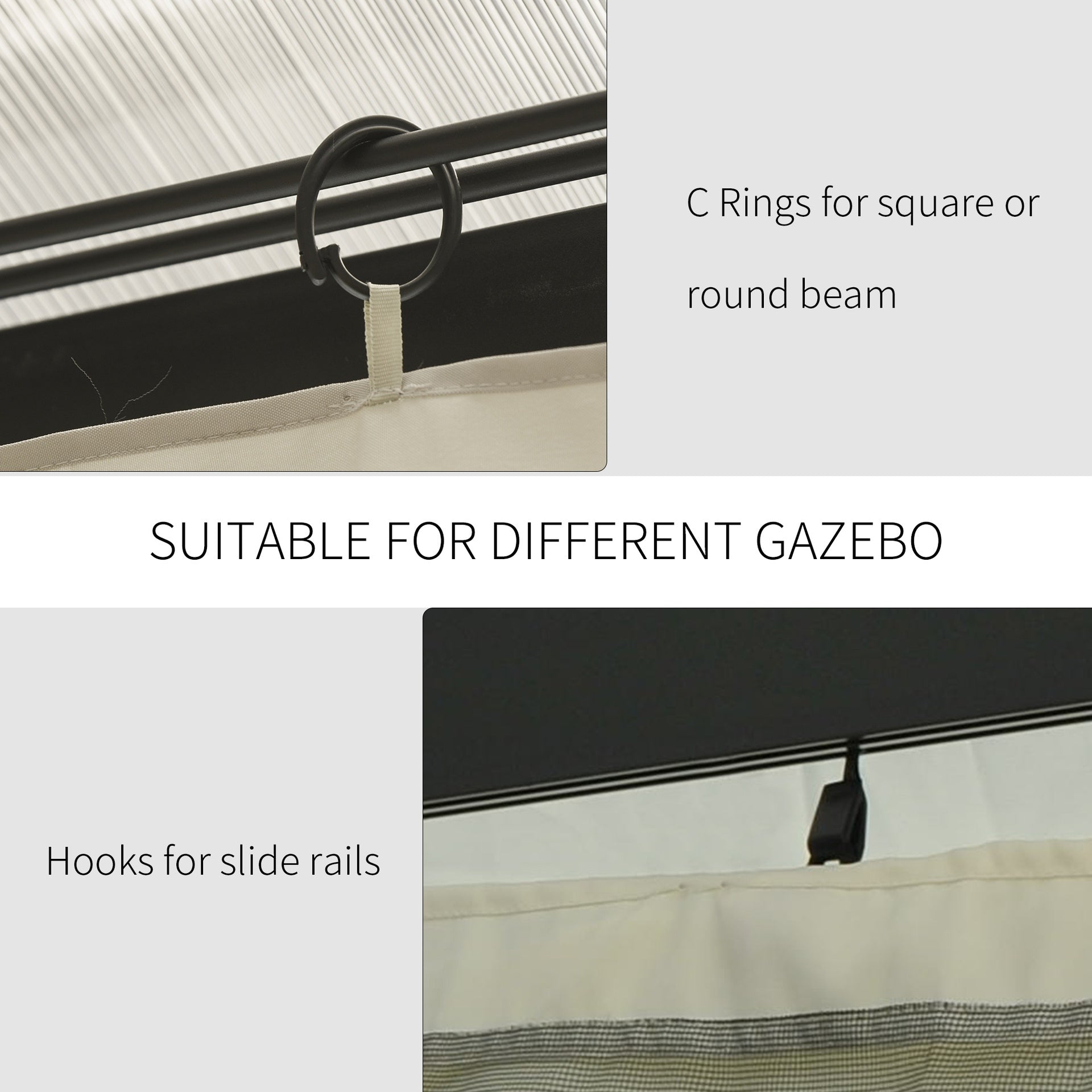 9.84' x 11.8' Gazebo Sidewall Set with Hooks/C-Rings, Beige