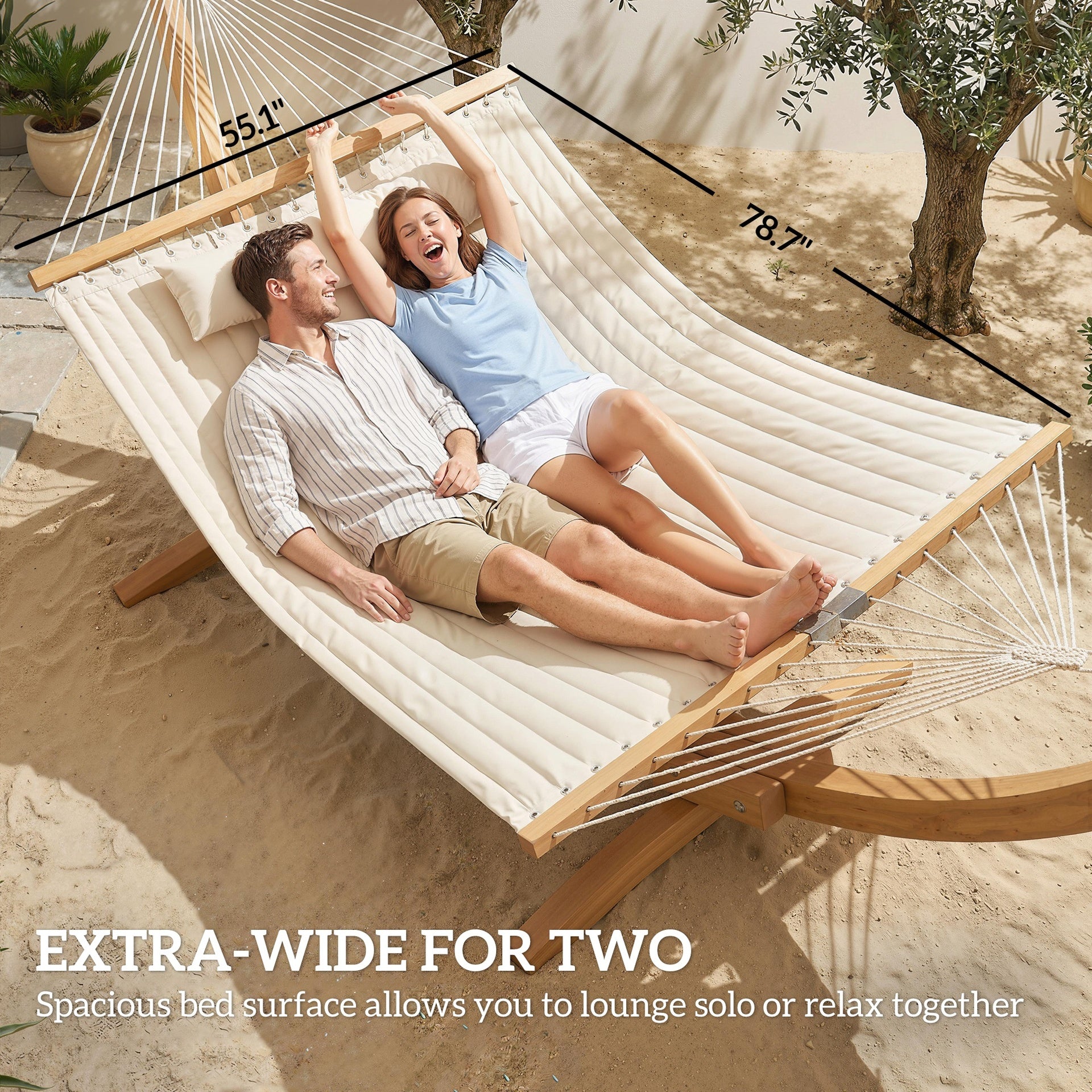 Outsunny Outdoor Hammock 2-Person, with Pillow & Pad, 440 lbs Capacity, Cream White