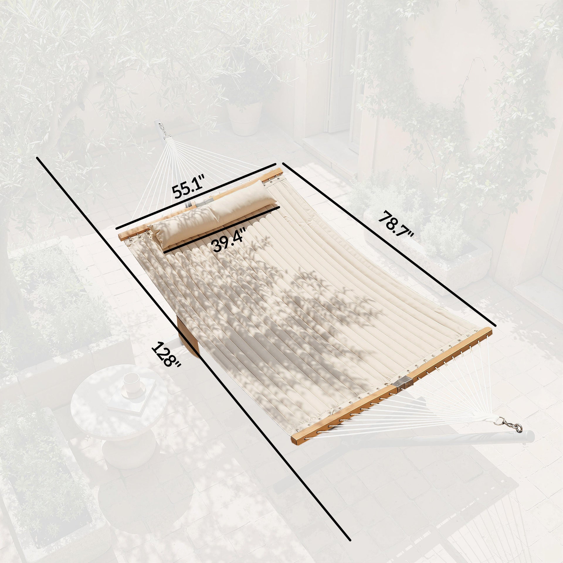 Outsunny Outdoor Hammock 2-Person, with Pillow & Pad, 440 lbs Capacity, Cream White