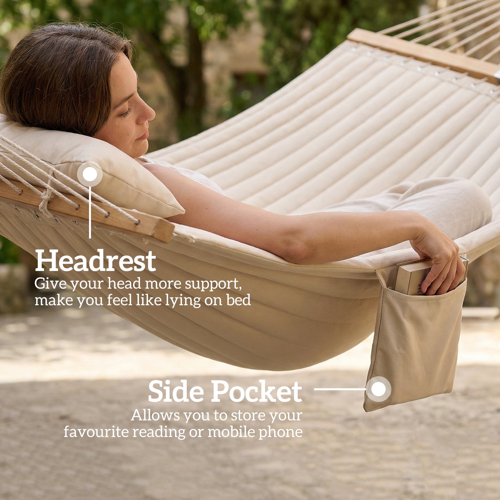 Outsunny Outdoor Hammock 2-Person, with Pillow & Pad, 440 lbs Capacity, Cream White