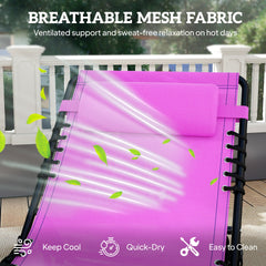 Outsunny Folding Chaise Lounge Pool Chair with 4-Position Reclining Back, Pillow, Breathable Mesh & Bungee Seat, Purple