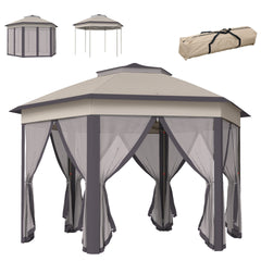 Outsunny 13' x 13' Pop Up Gazebo Hexagonal Canopy Shelter with 6 Zippered Mesh Netting for Patio Backyard Garden Wedding Party