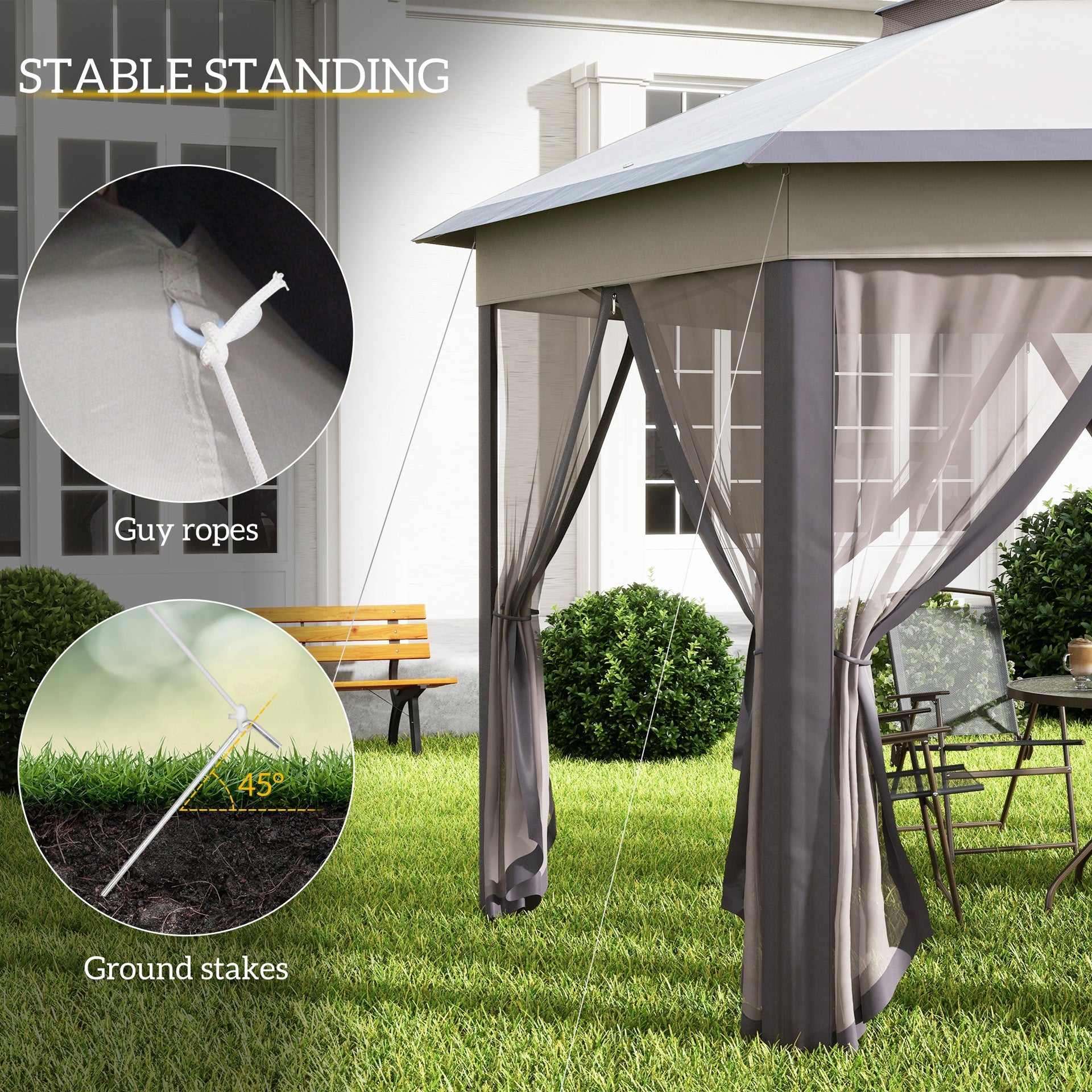 Outsunny 13' x 13' Pop Up Gazebo Hexagonal Canopy Shelter with 6 Zippered Mesh Netting for Patio Backyard Garden Wedding Party