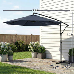 Outsunny 10 ft Offset Patio Umbrella with Cover, Hanging Cantilever Umbrella with 360° Rotation, Crank Handle, Tilt, Navy Blue