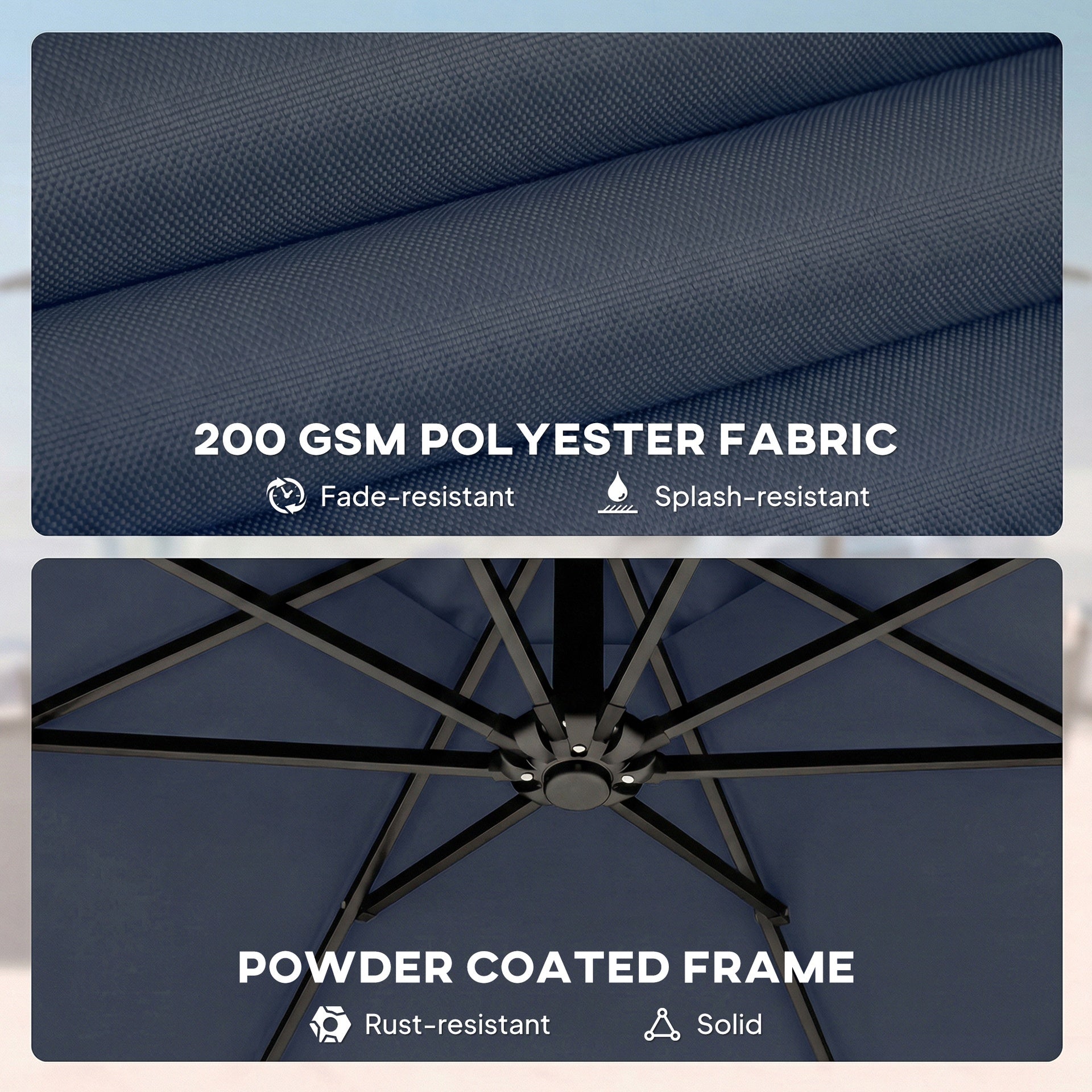 Outsunny 10 ft Offset Patio Umbrella with Cover, Hanging Cantilever Umbrella with 360° Rotation, Crank Handle, Tilt, Navy Blue