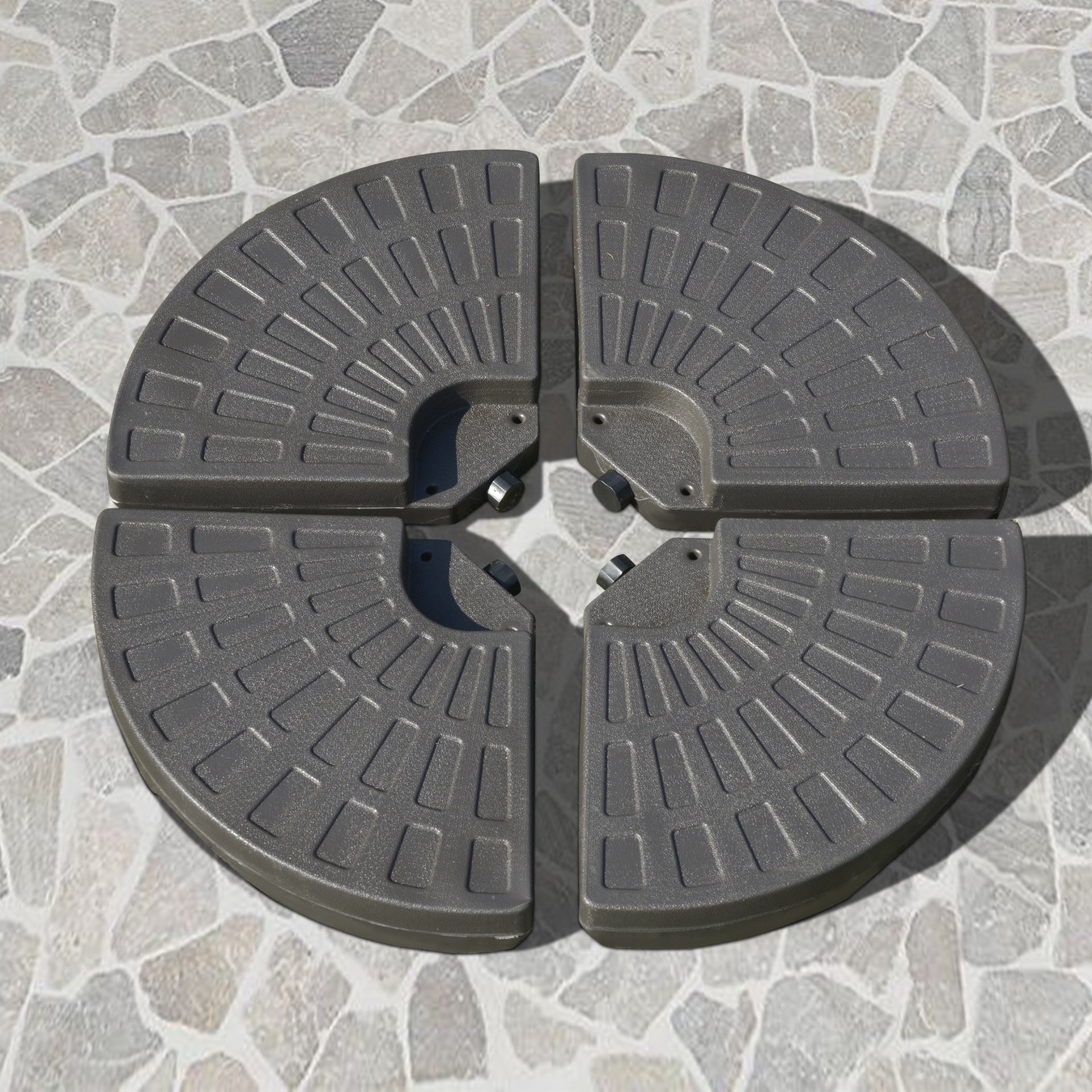 Outsunny 4 Pieces Cantilever Patio Umbrella Base, Fan Shaped Umbrella Weight w/ Built-In Handles & Rugged Material, 148 lbs Water and 220 lbs Water and Sand, Coffee