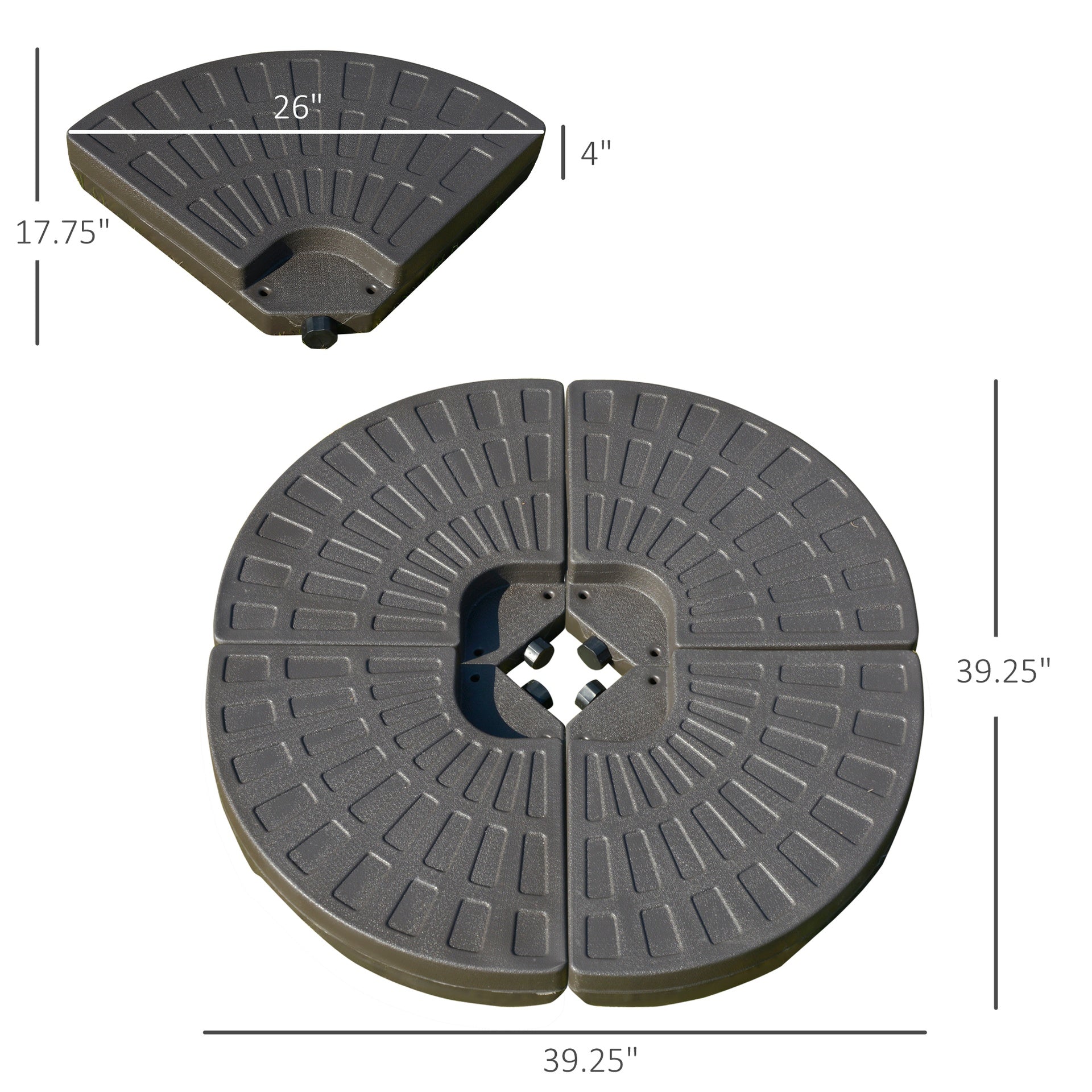 Outsunny 4 Pieces Cantilever Patio Umbrella Base, Fan Shaped Umbrella Weight w/ Built-In Handles & Rugged Material, 148 lbs Water and 220 lbs Water and Sand, Coffee