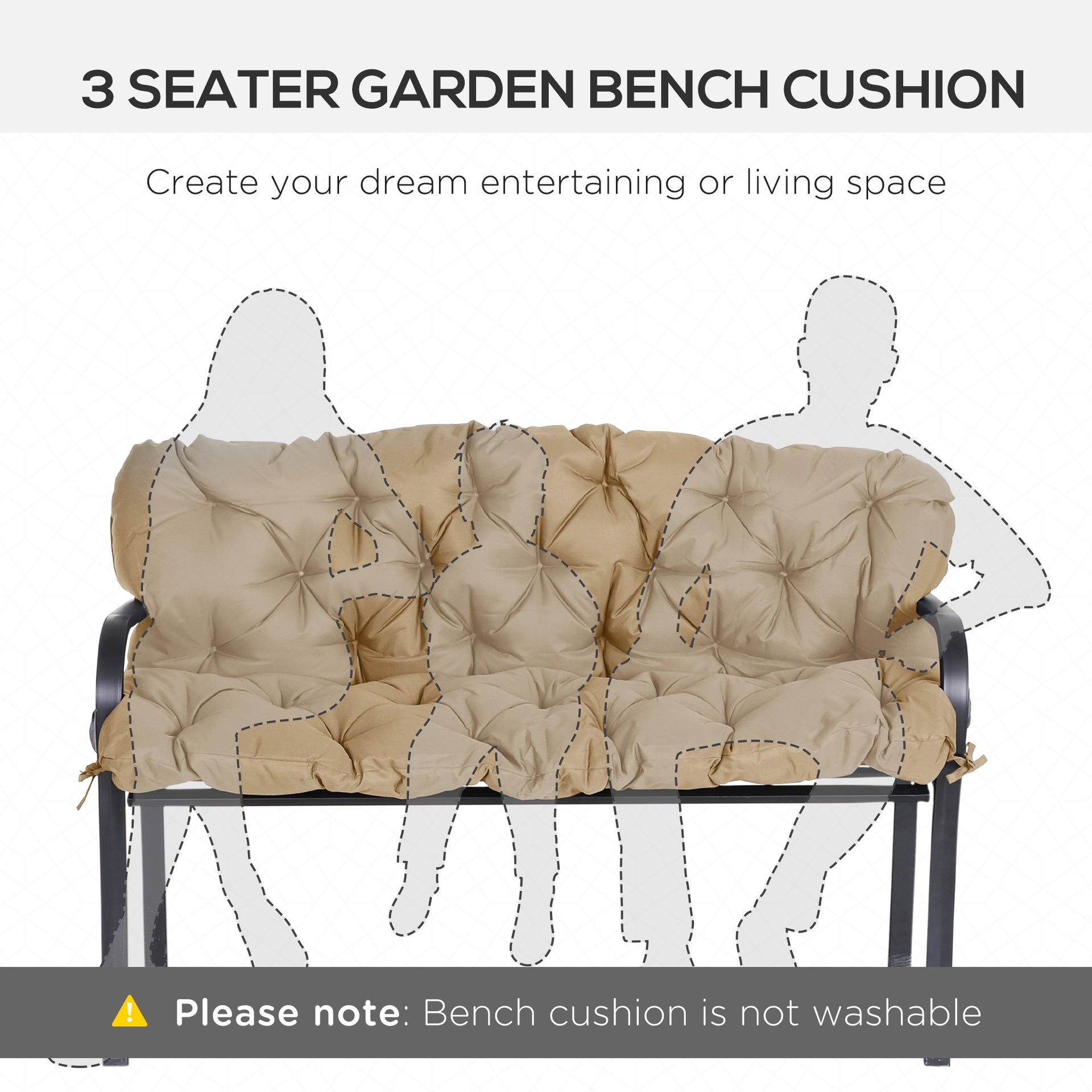 Outsunny 59" x 38" Tufted Bench Cushion for Outdoor Furniture, 3-Seater Replacement for Swing Chair, Patio Sofa/Couch, Khaki