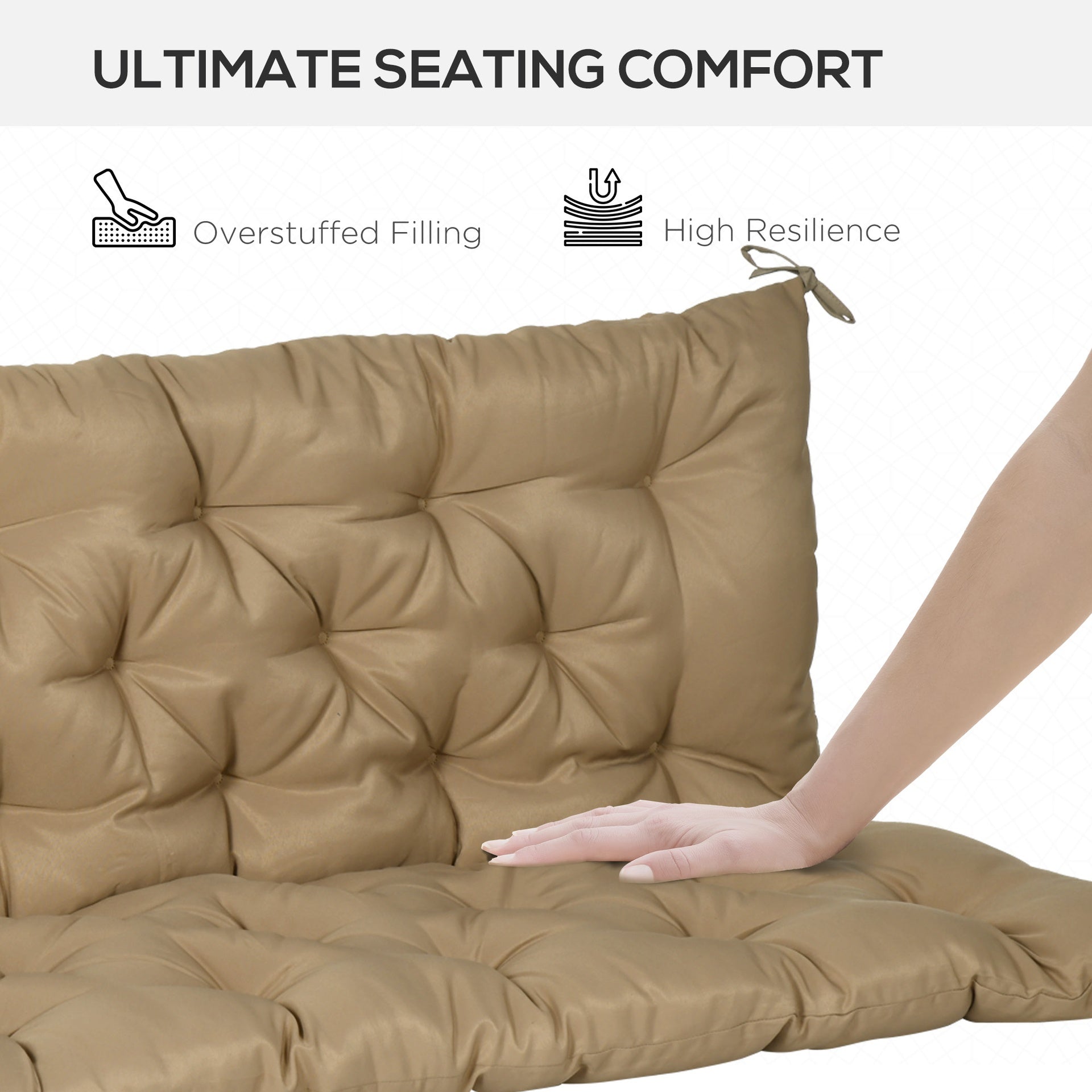Outsunny 59" x 38" Tufted Bench Cushion for Outdoor Furniture, 3-Seater Replacement for Swing Chair, Patio Sofa/Couch, Khaki