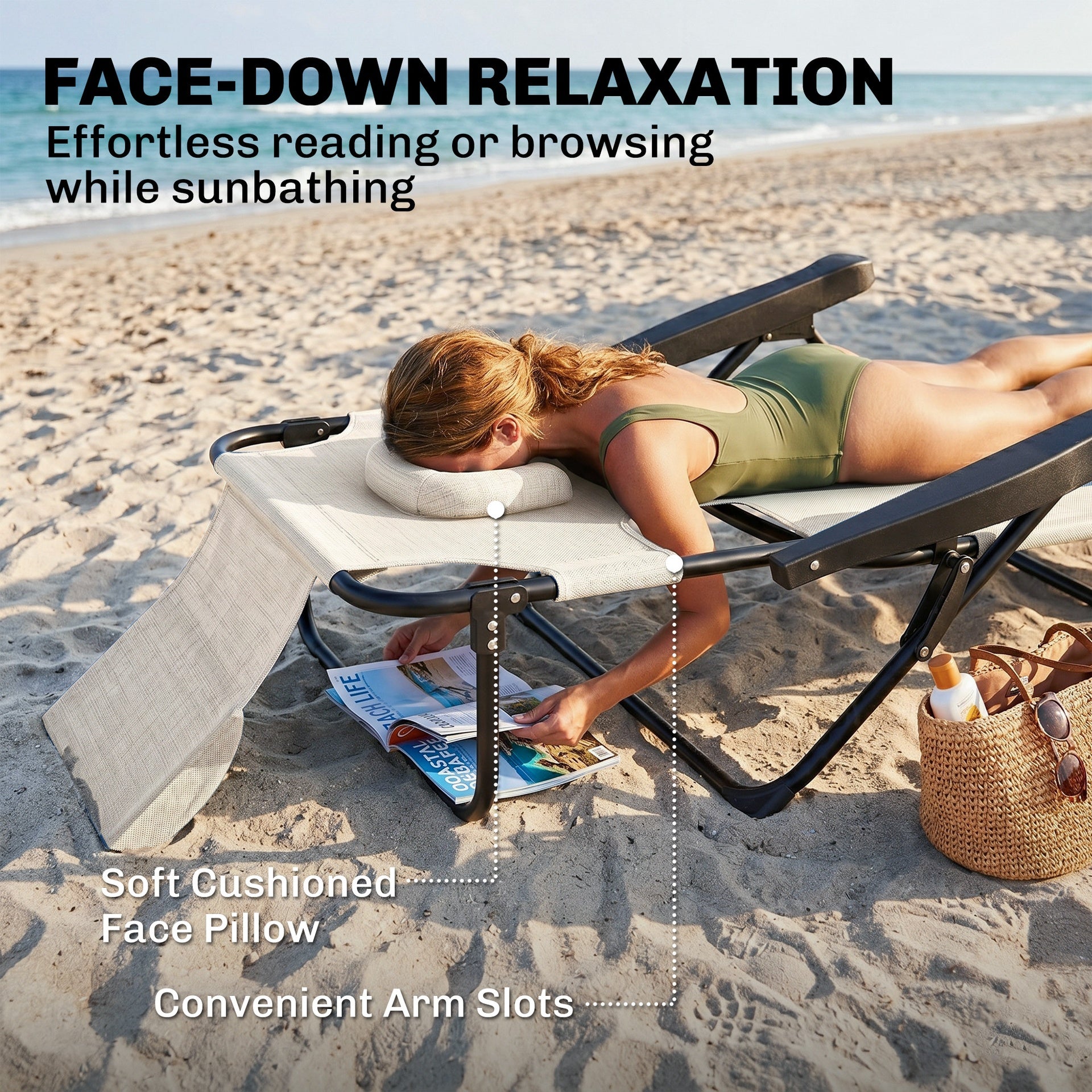 Outsunny Folding Lounge Chair w/ Reclining Back, Cream White