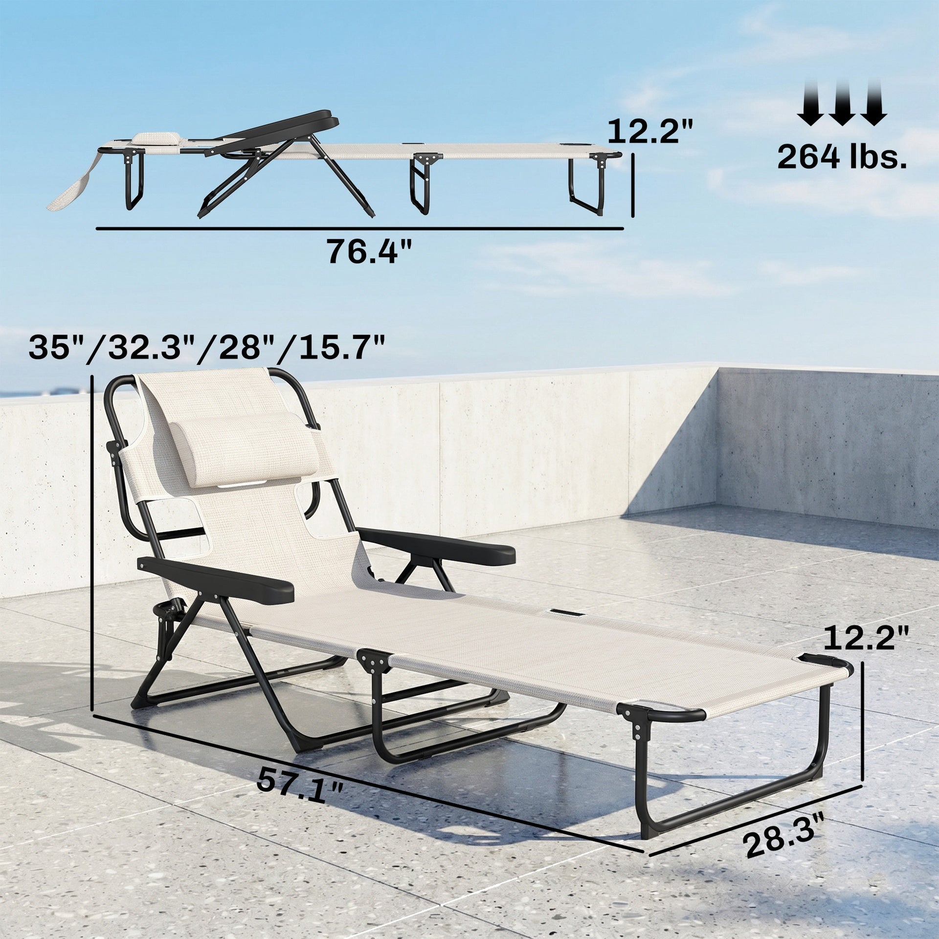 Outsunny Folding Lounge Chair w/ Reclining Back, Cream White
