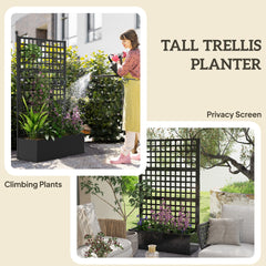 Outsunny Galvanized Raised Garden Bed Planter Box with Trellis for Climbing Plants, Vegetable, Vines, 43" x 16" x 70", Black