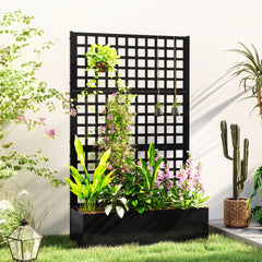 Outsunny Galvanized Raised Garden Bed Planter Box with Trellis for Climbing Plants, Vegetable, Vines, 43" x 16" x 70", Black
