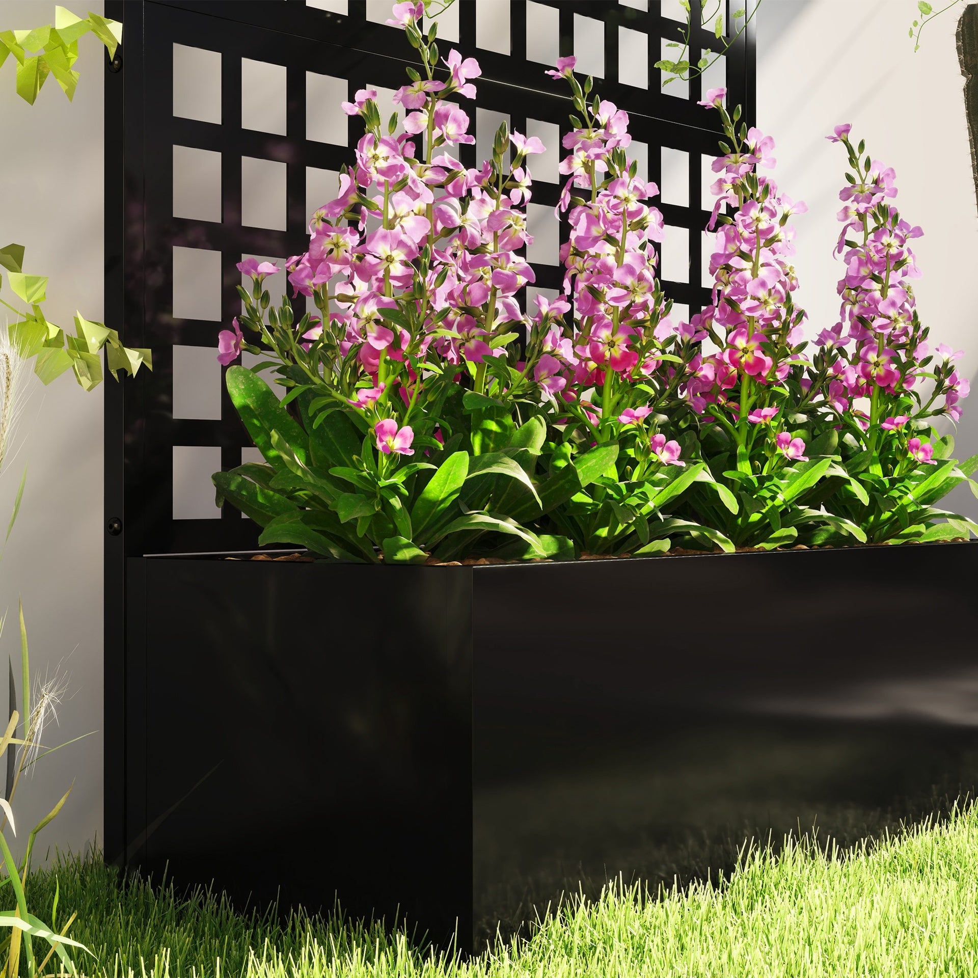 Outsunny Galvanized Raised Garden Bed Planter Box with Trellis for Climbing Plants, Vegetable, Vines, 43" x 16" x 70", Black