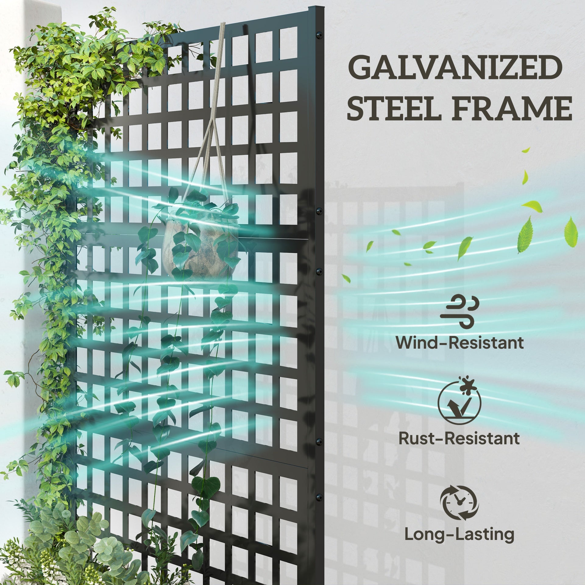 Outsunny Galvanized Raised Garden Bed Planter Box with Trellis for Climbing Plants, Vegetable, Vines, 43" x 16" x 70", Black