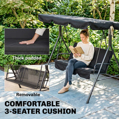 Outsunny 3-Seat Outdoor Patio Swing Chair w/ Cushion, Steel Frame Stand, Adjustable Tilt Canopy for Patio, Garden, Black 2