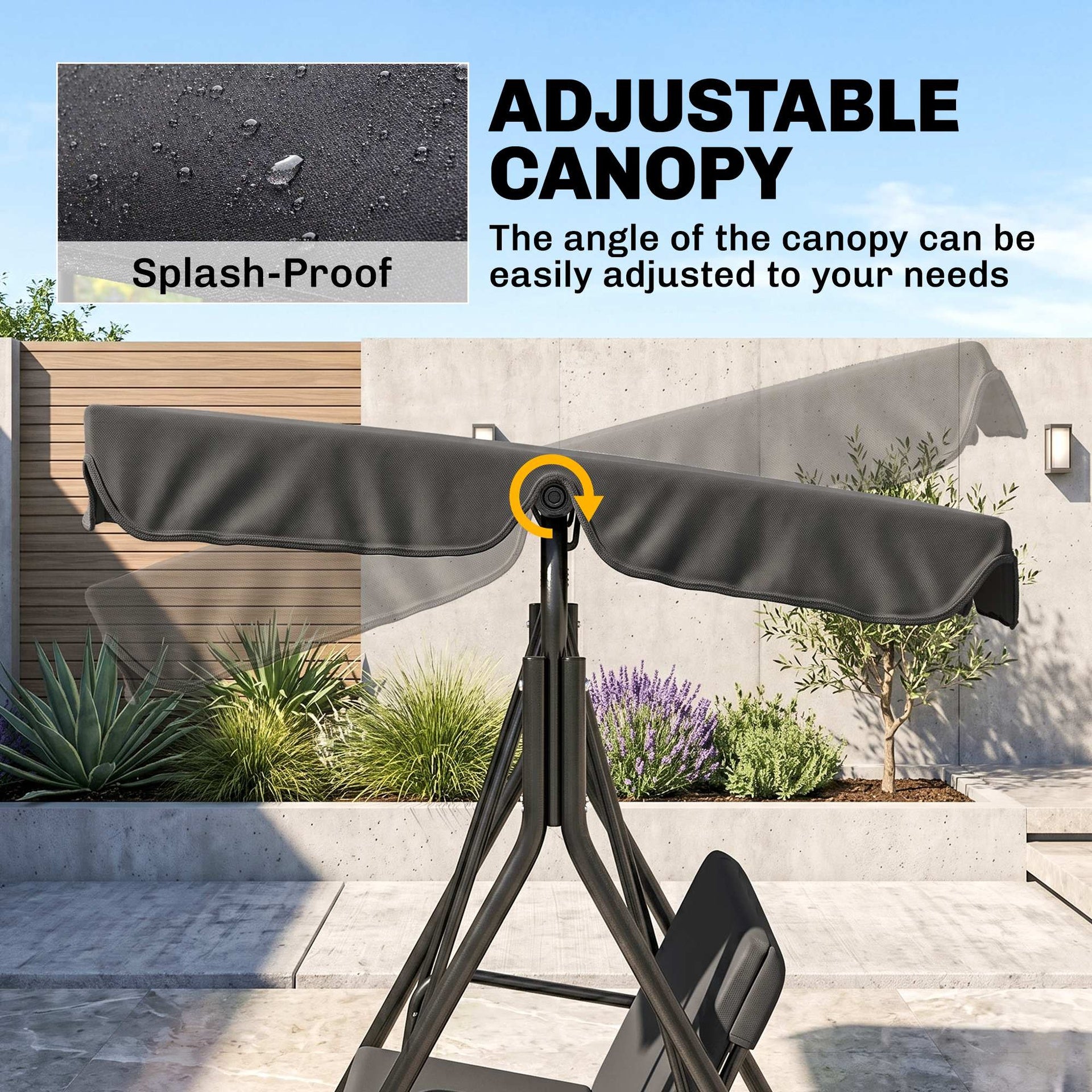 Outsunny 3-Seat Outdoor Patio Swing Chair w/ Cushion, Steel Frame Stand, Adjustable Tilt Canopy for Patio, Garden, Black 2