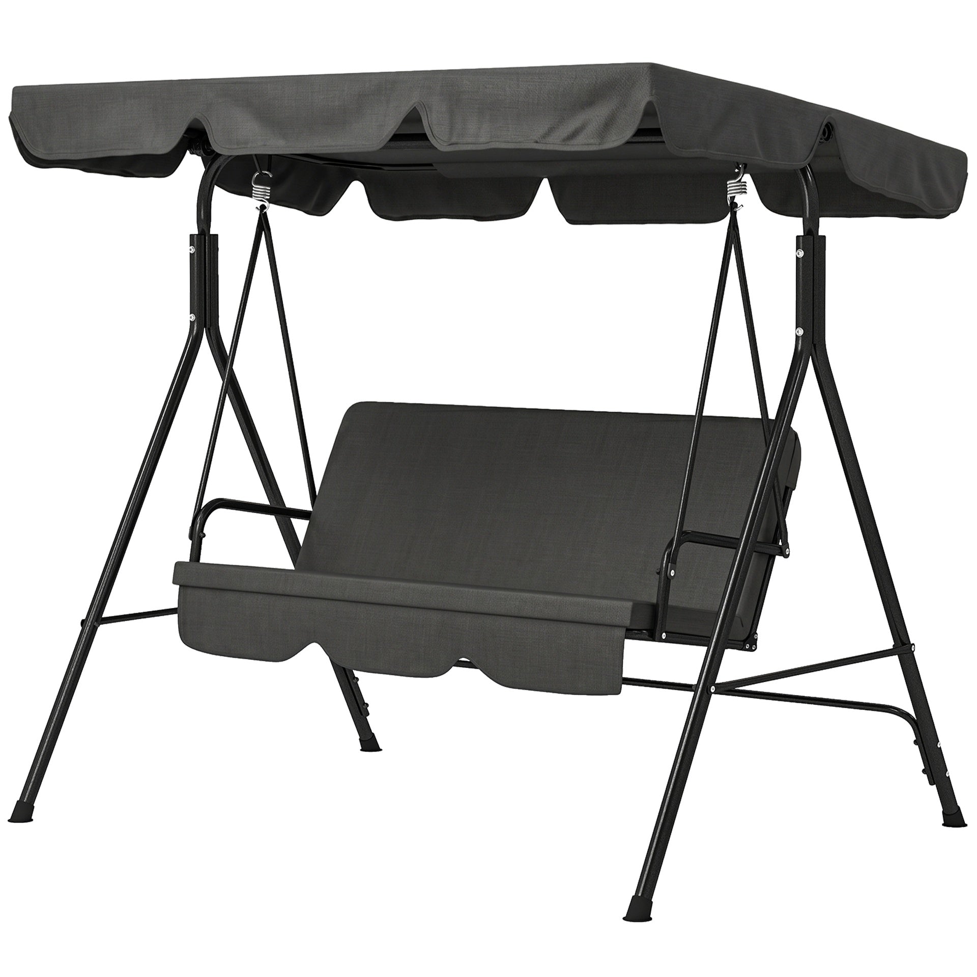 Outsunny 3-Seat Outdoor Patio Swing Chair w/ Cushion, Steel Frame Stand, Adjustable Tilt Canopy for Patio, Garden, Black 2