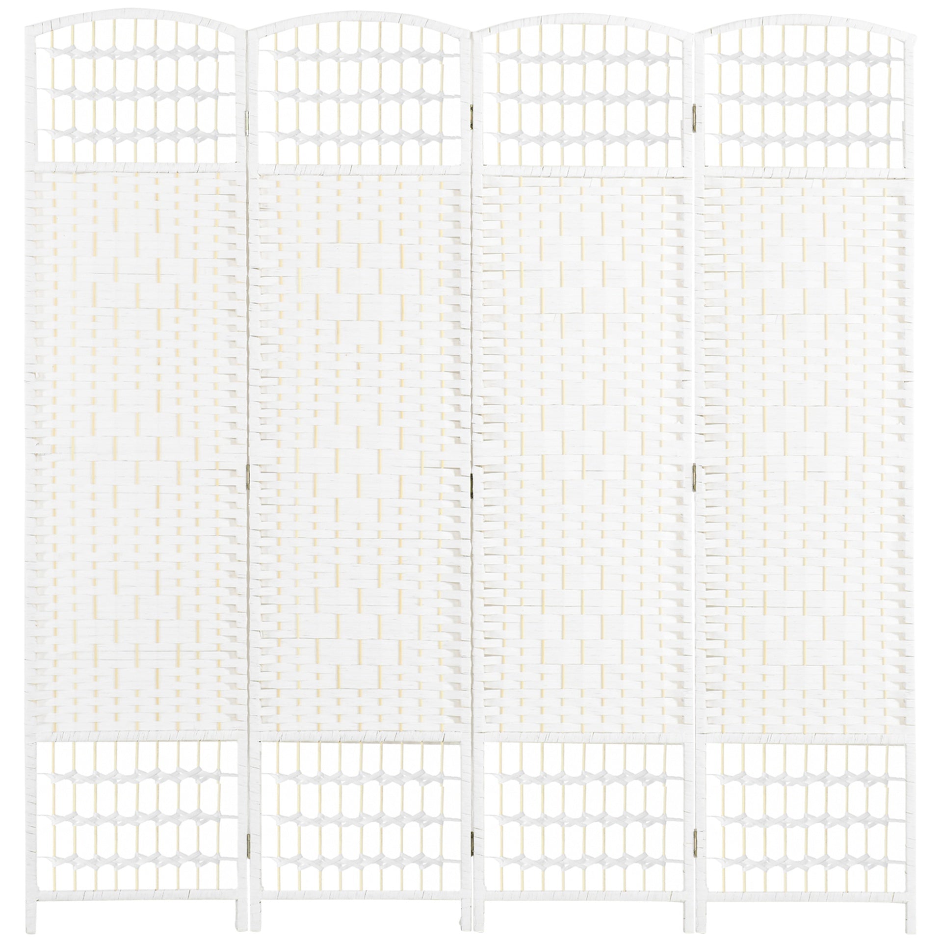 HOMCOM 4 Panel Folding Room Divider Portable Privacy Screen Wave Fiber Room Partition for Home Office White