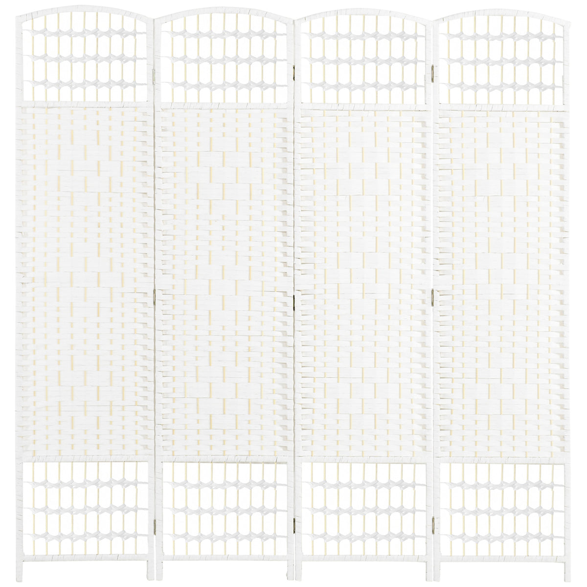 HOMCOM 4 Panel Folding Room Divider Portable Privacy Screen Wave Fiber Room Partition for Home Office White