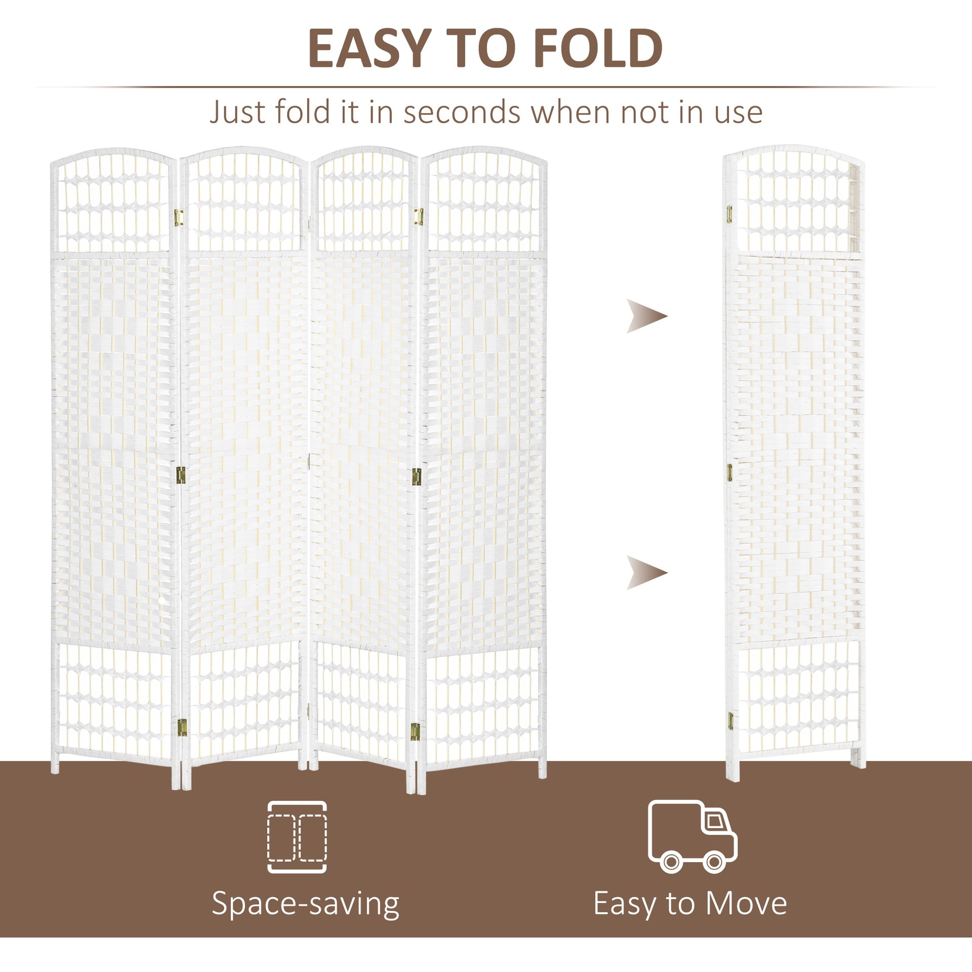 HOMCOM 4 Panel Folding Room Divider Portable Privacy Screen Wave Fiber Room Partition for Home Office White