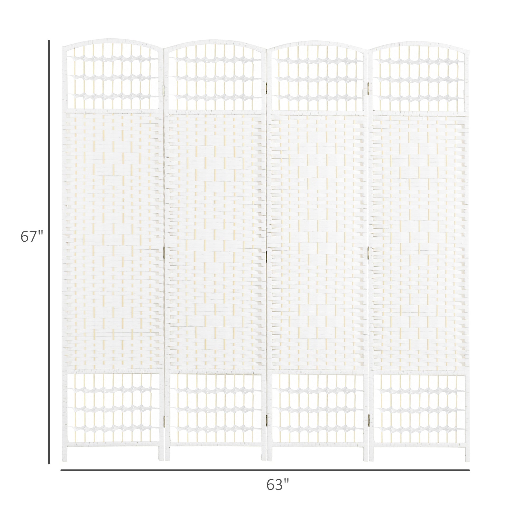 HOMCOM 4 Panel Folding Room Divider Portable Privacy Screen Wave Fiber Room Partition for Home Office White