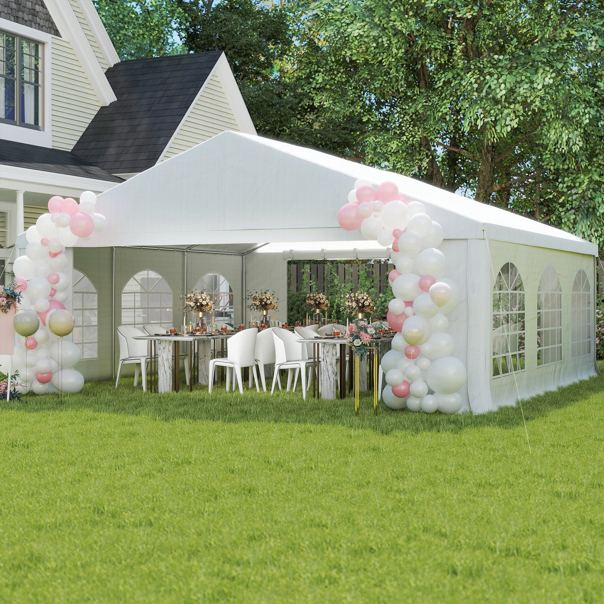 Outsunny 20' x 20' Heavy-duty Large Wedding Tent, Outdoor Carport Garage Party Tent, Patio Gazebo Canopy with Sidewall, White