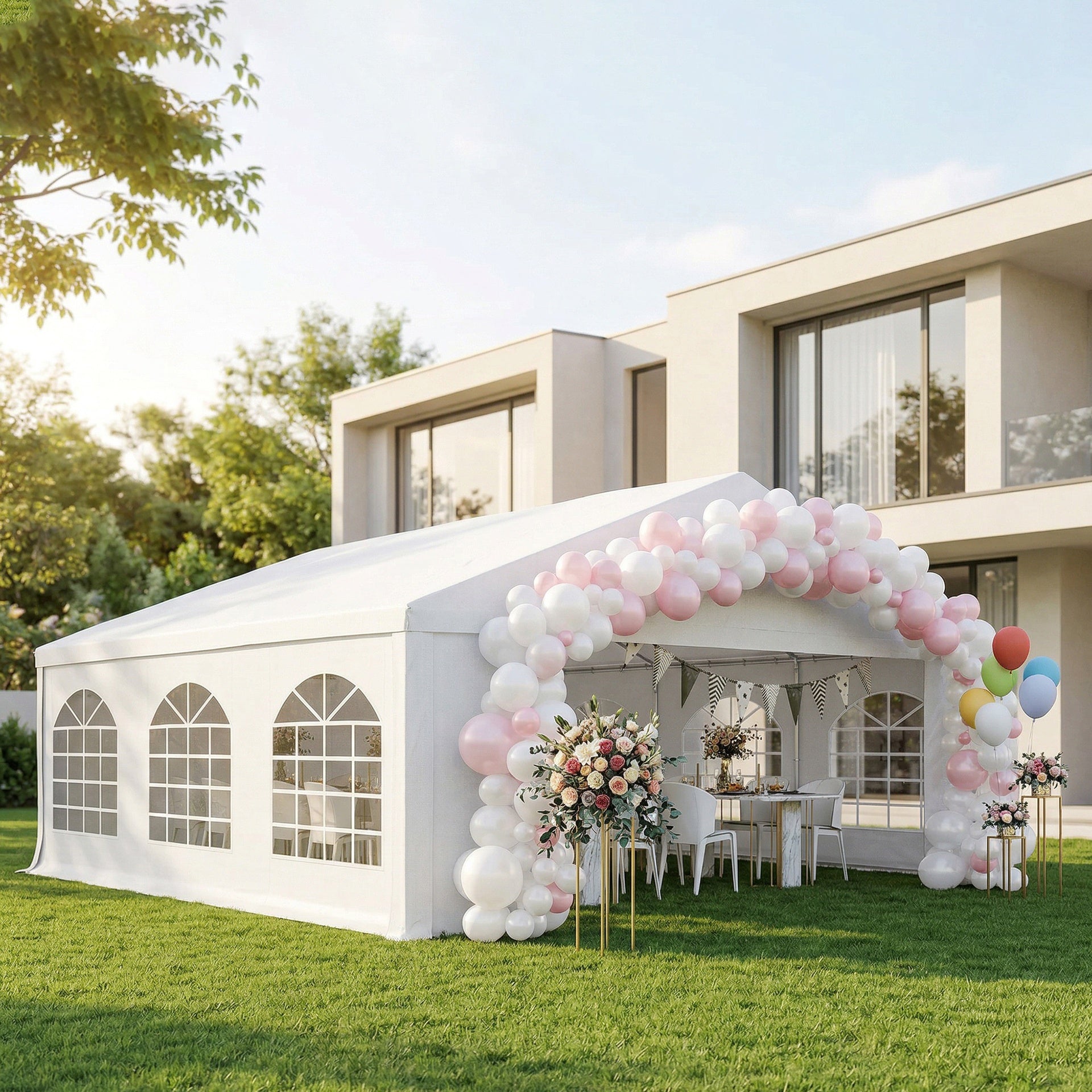 Outsunny 20' x 20' Heavy-duty Large Wedding Tent, Outdoor Carport Garage Party Tent, Patio Gazebo Canopy with Sidewall, White