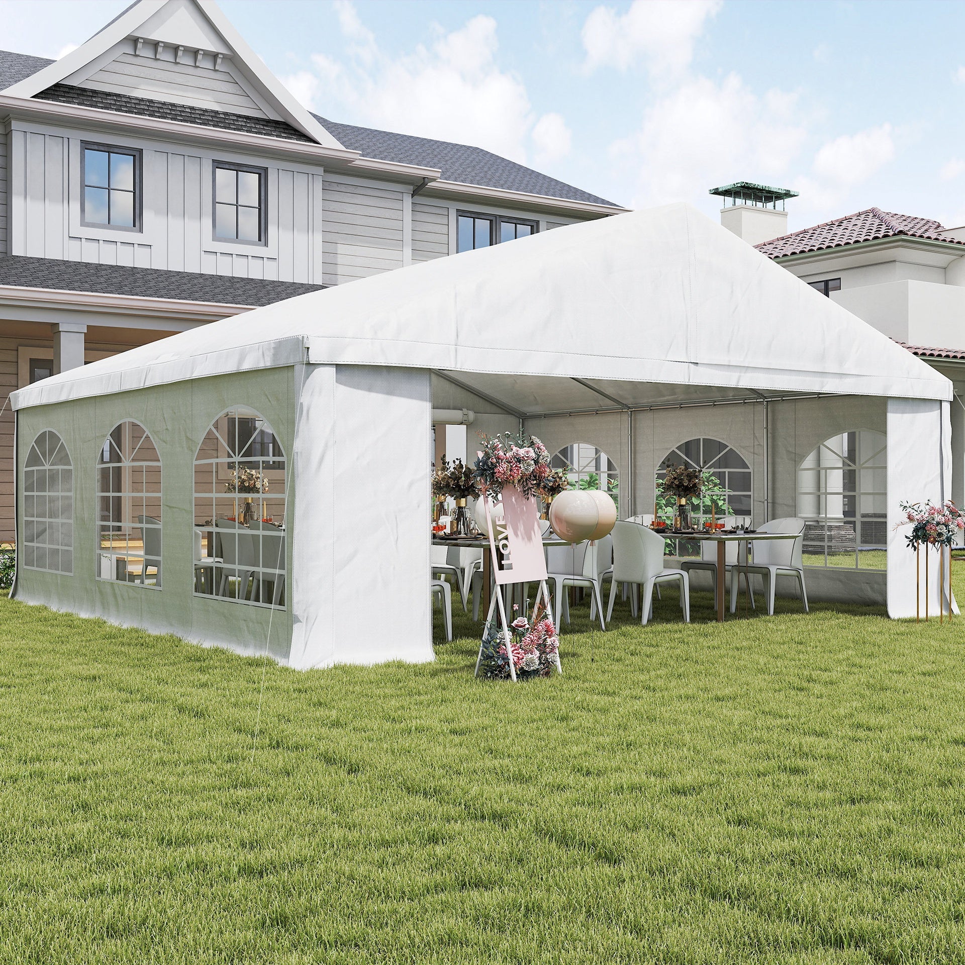 Outsunny 20' x 20' Heavy-duty Large Wedding Tent, Outdoor Carport Garage Party Tent, Patio Gazebo Canopy with Sidewall, White