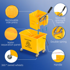 HOMCOM Compact Mop Bucket with Wringer, Mop Bucket on Wheels, 21 Quart, Separate Dirty and Clean Water, Yellow