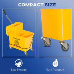 HOMCOM Compact Mop Bucket with Wringer, Mop Bucket on Wheels, 21 Quart, Separate Dirty and Clean Water, Yellow