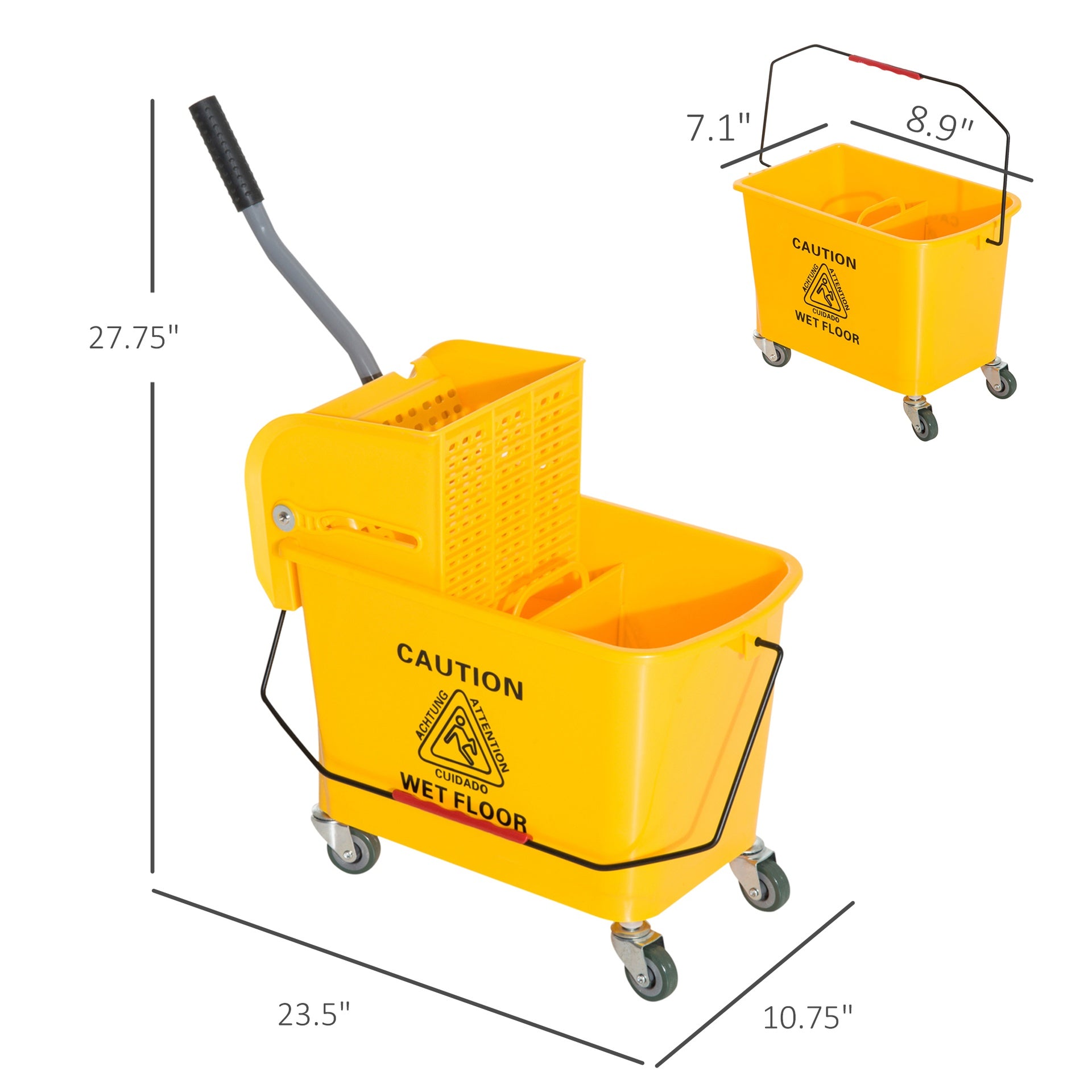 HOMCOM Compact Mop Bucket with Wringer, Mop Bucket on Wheels, 21 Quart, Separate Dirty and Clean Water, Yellow