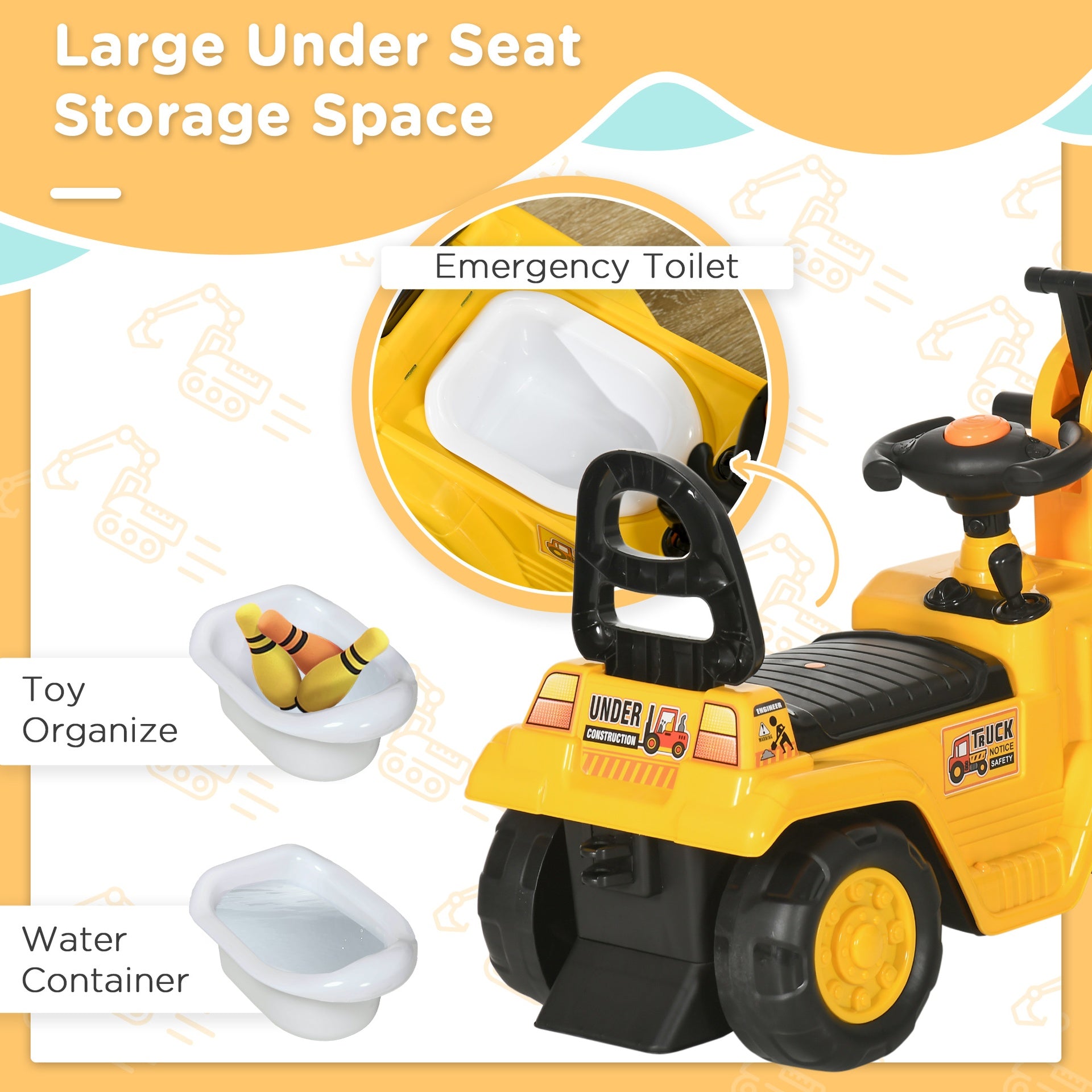 HOMCOM 2 in 1 Ride On Toy Digger Digger Tractor Pulling Cart Pretend Play Construction Truck