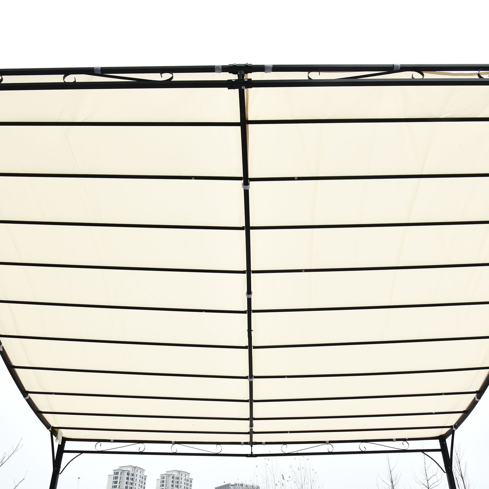 Outsunny 10' x 10' Steel Outdoor Pergola Gazebo, Patio Canopy with Weather-Resistant Fabric and Drainage Holes for Backyard, Deck, Garden, Cream White