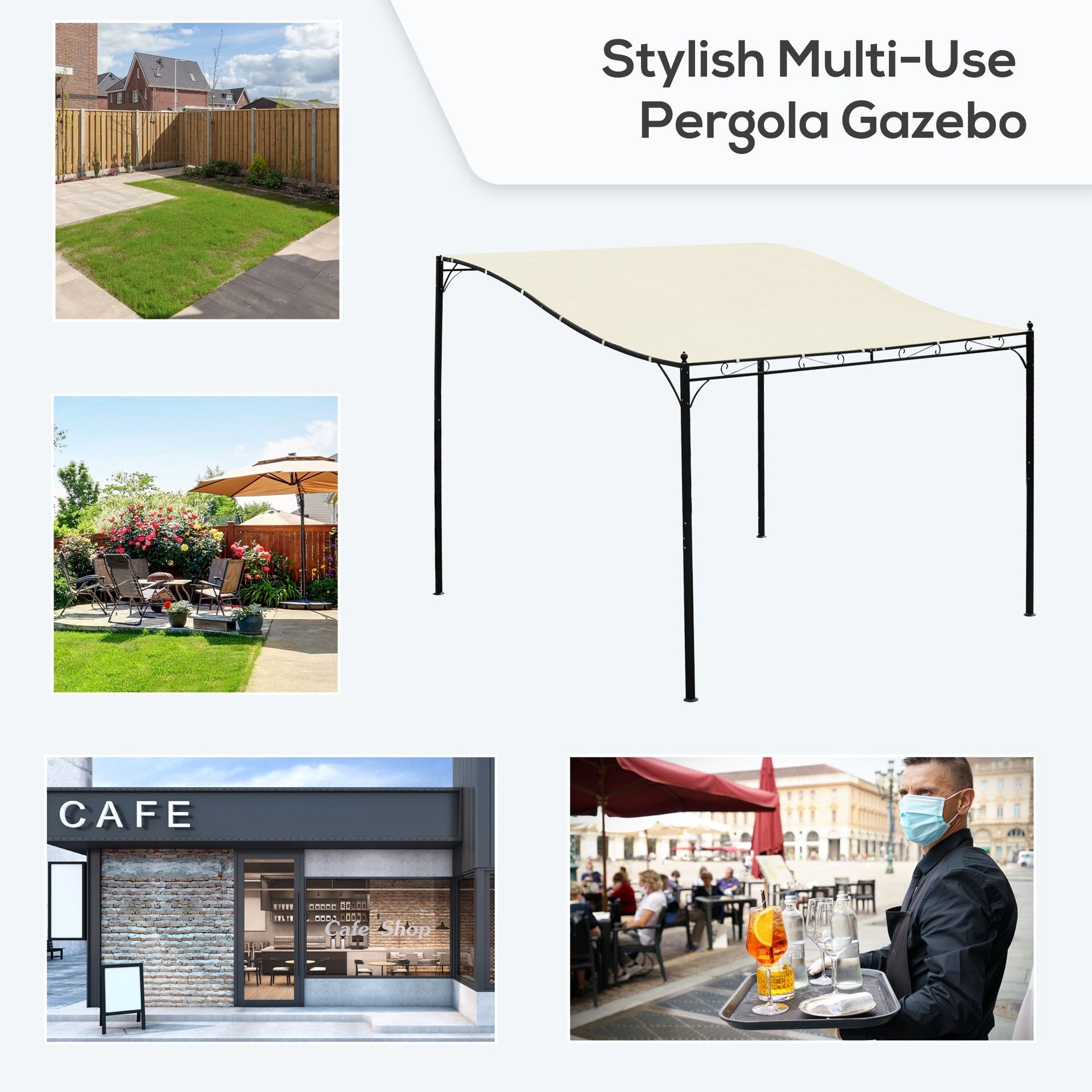 Outsunny 10' x 10' Steel Outdoor Pergola Gazebo, Patio Canopy with Weather-Resistant Fabric and Drainage Holes for Backyard, Deck, Garden, Cream White