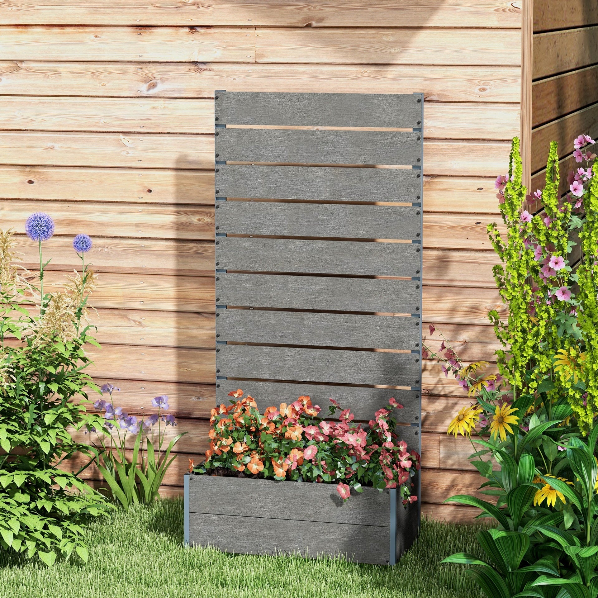 Outsunny Trellis Planter for Climbing Plants, Raised Garden Bed with Trellis, Planter Box for Outdoor, 28.25" x 15" x 59", Gray