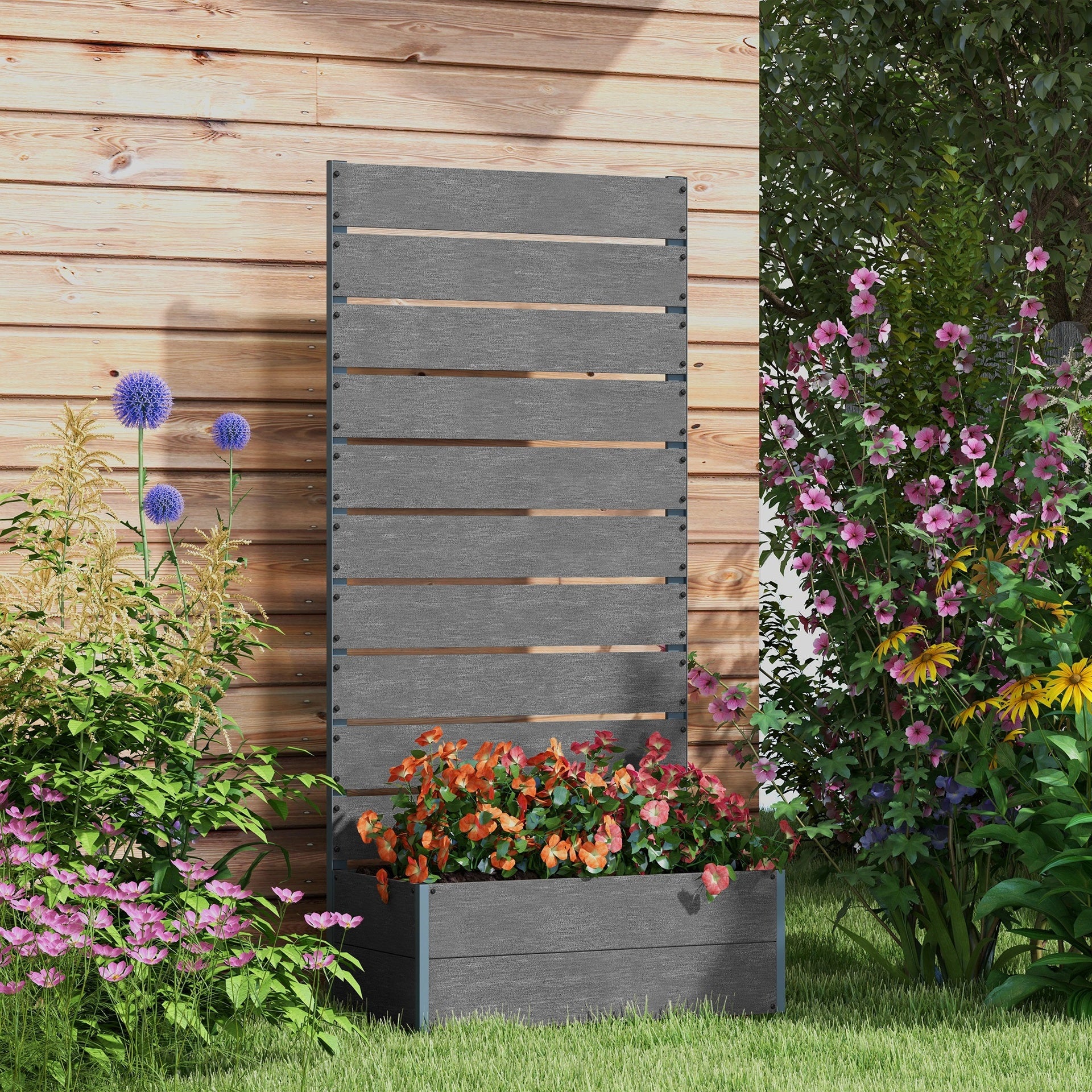 Outsunny Trellis Planter for Climbing Plants, Raised Garden Bed with Trellis, Planter Box for Outdoor, 28.25" x 15" x 59", Gray