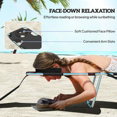 Outsunny Tanning Chair with Face Hole, 5-Level Adjustable Outdoor Chaise Lounge Chair with Pillow for Beach, Pool, Black