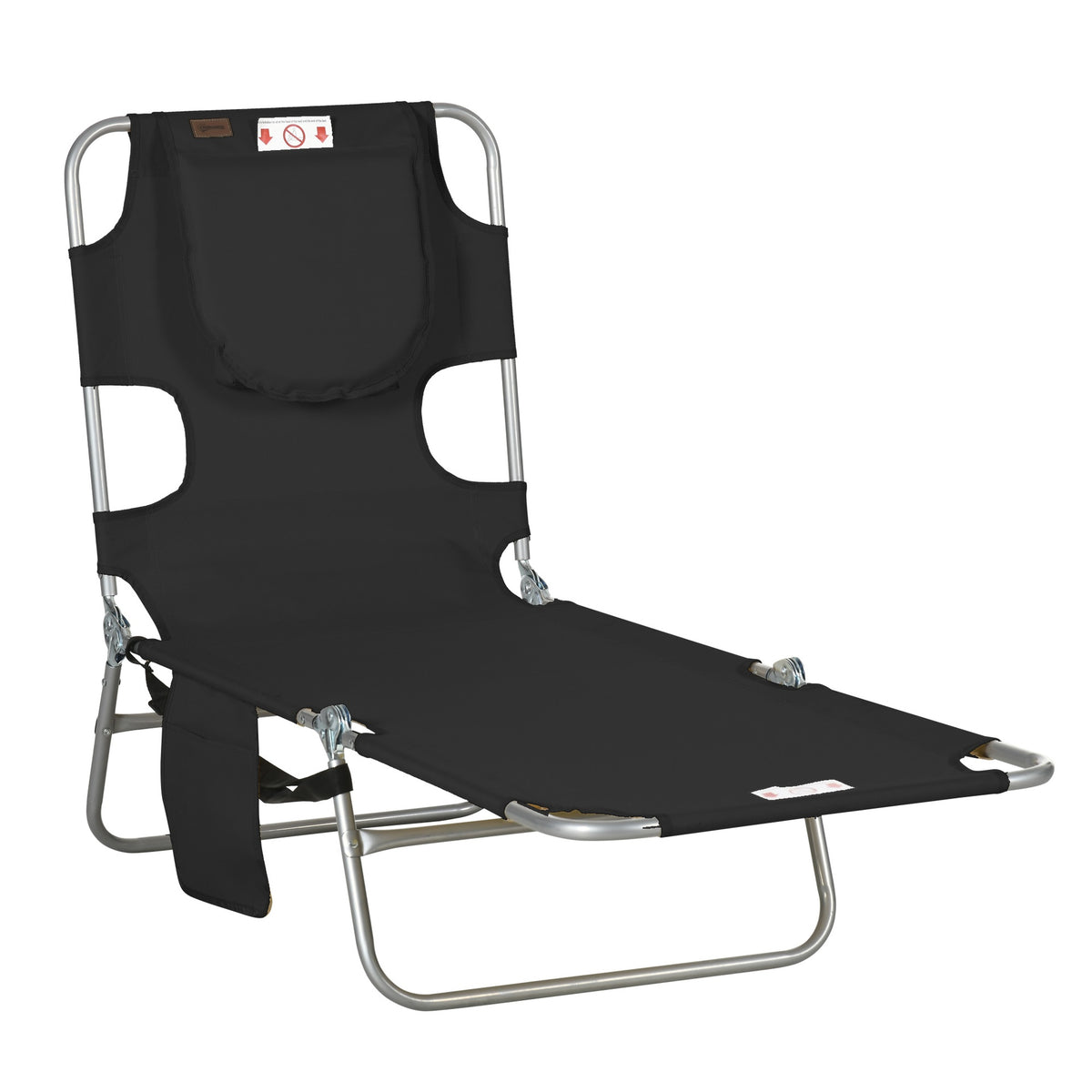 Outsunny Tanning Chair with Face Hole, 5-Level Adjustable Outdoor Chaise Lounge Chair with Pillow for Beach, Pool, Black