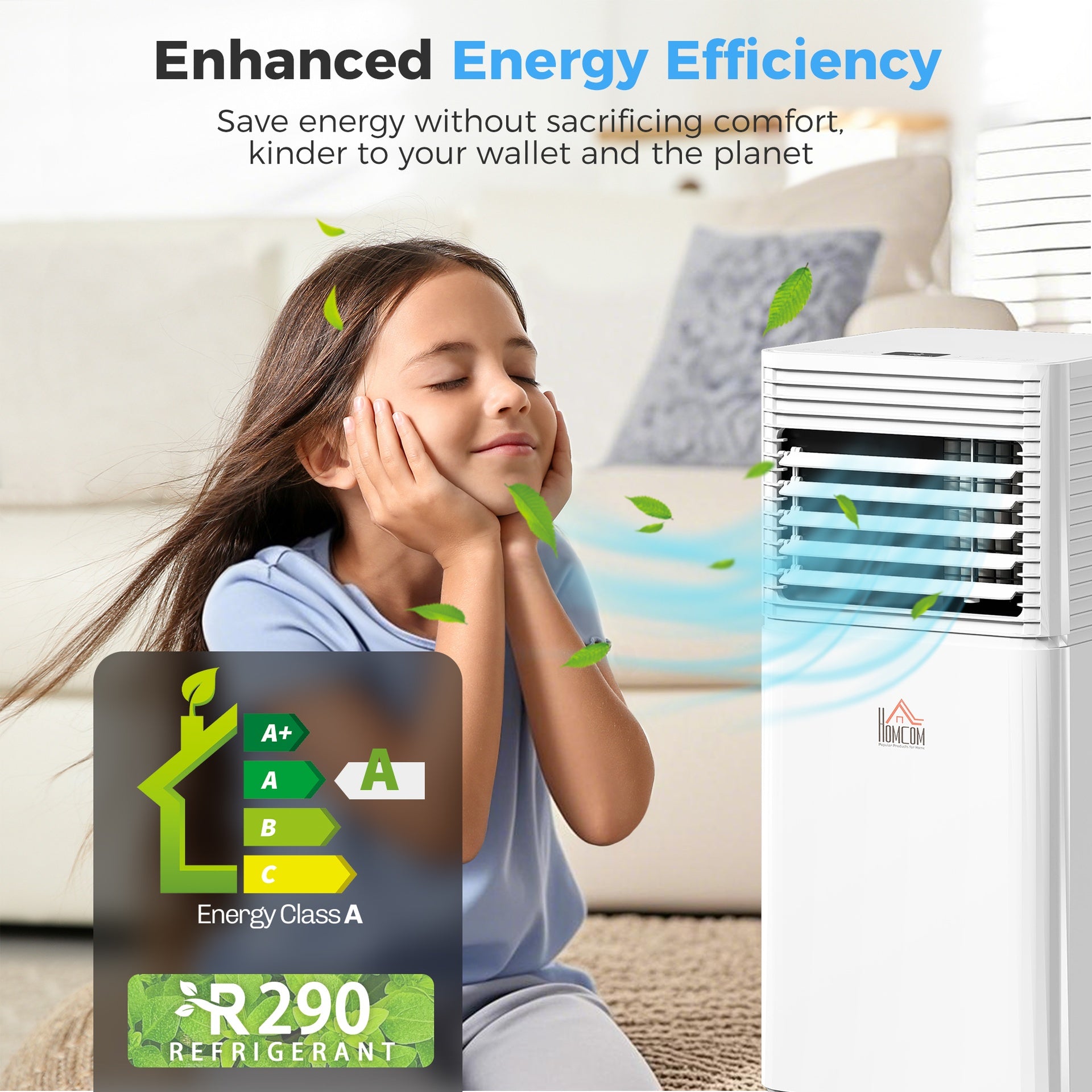 HOMCOM 8000 BTU Mobile Air Conditioner for Cooling and Dehumidifying, Remote Control, 24H Timer, LED Display, White